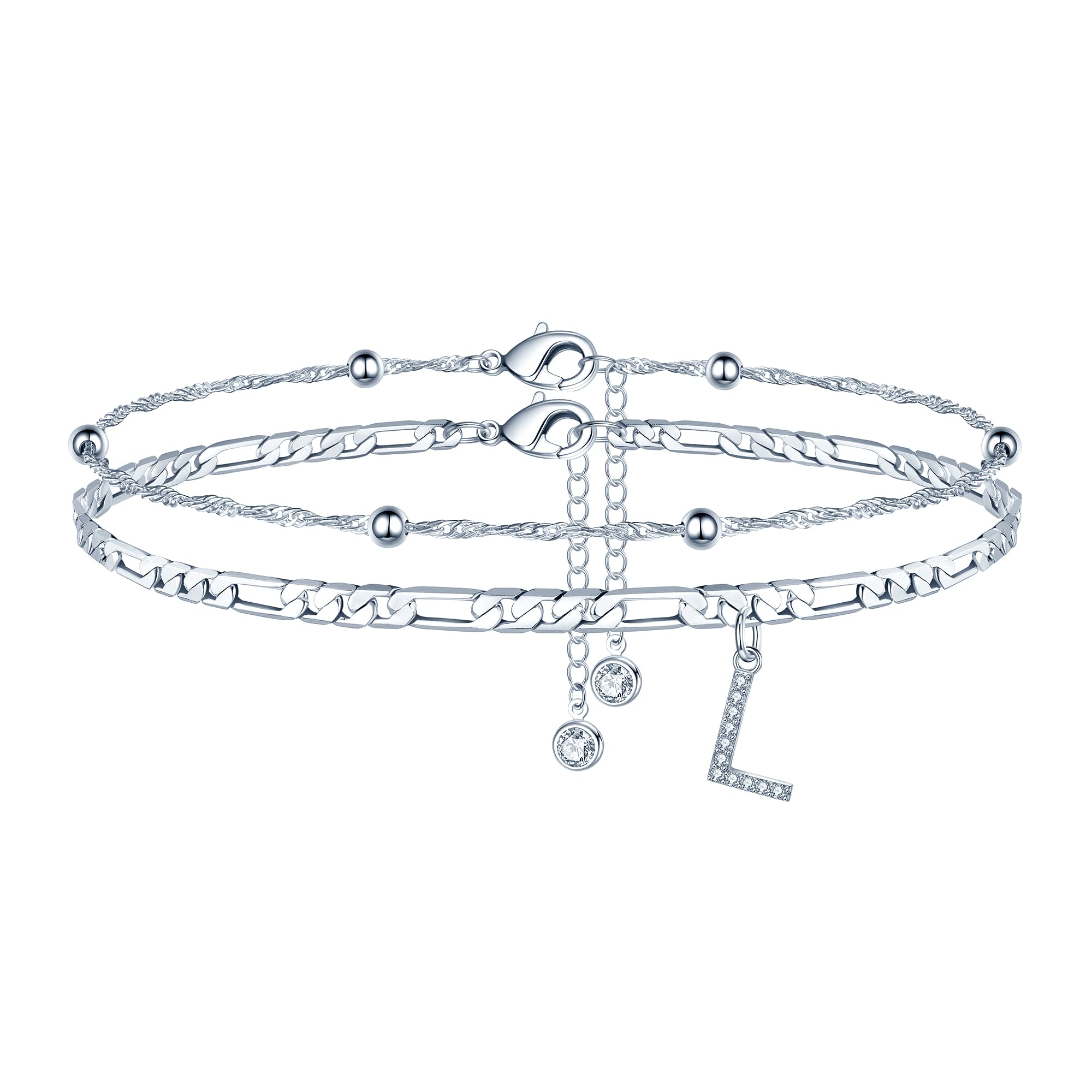 Ursteel Ankle Bracelets for Women, 14K Gold Plated Dainty Layered Chain CZ Initial Anklets Summer Jewelry Gifts for Women