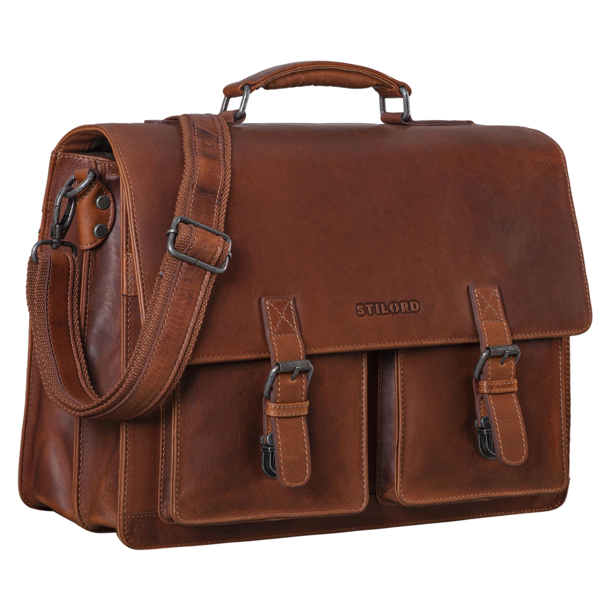 STILORD "Clarence" Borsa Business Uomo Pelle Ventiquattrore Grande Cartella Borsa a Tracolla Per Computer Portatile da 15,6 Pollici Trasporto su Trolley Colore:maraska - marrone