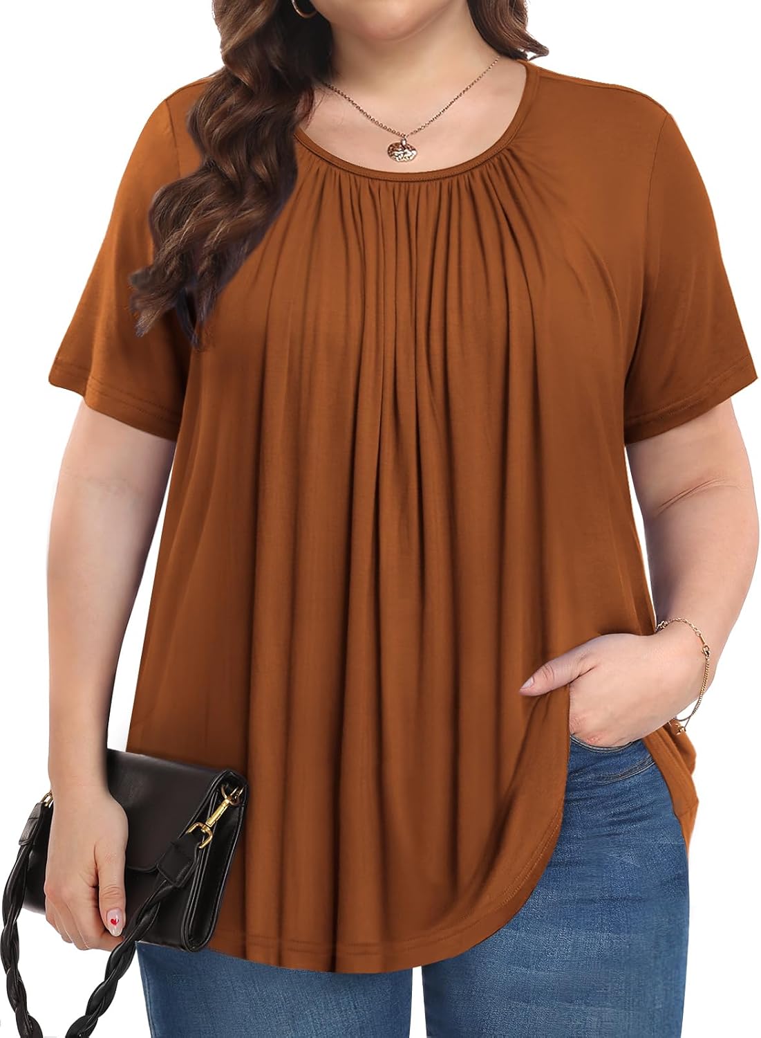 Womens Plus Size Tops Summer Shirts Tunic Short Sleeve Crew Neck Loose Fit Blouse 1...