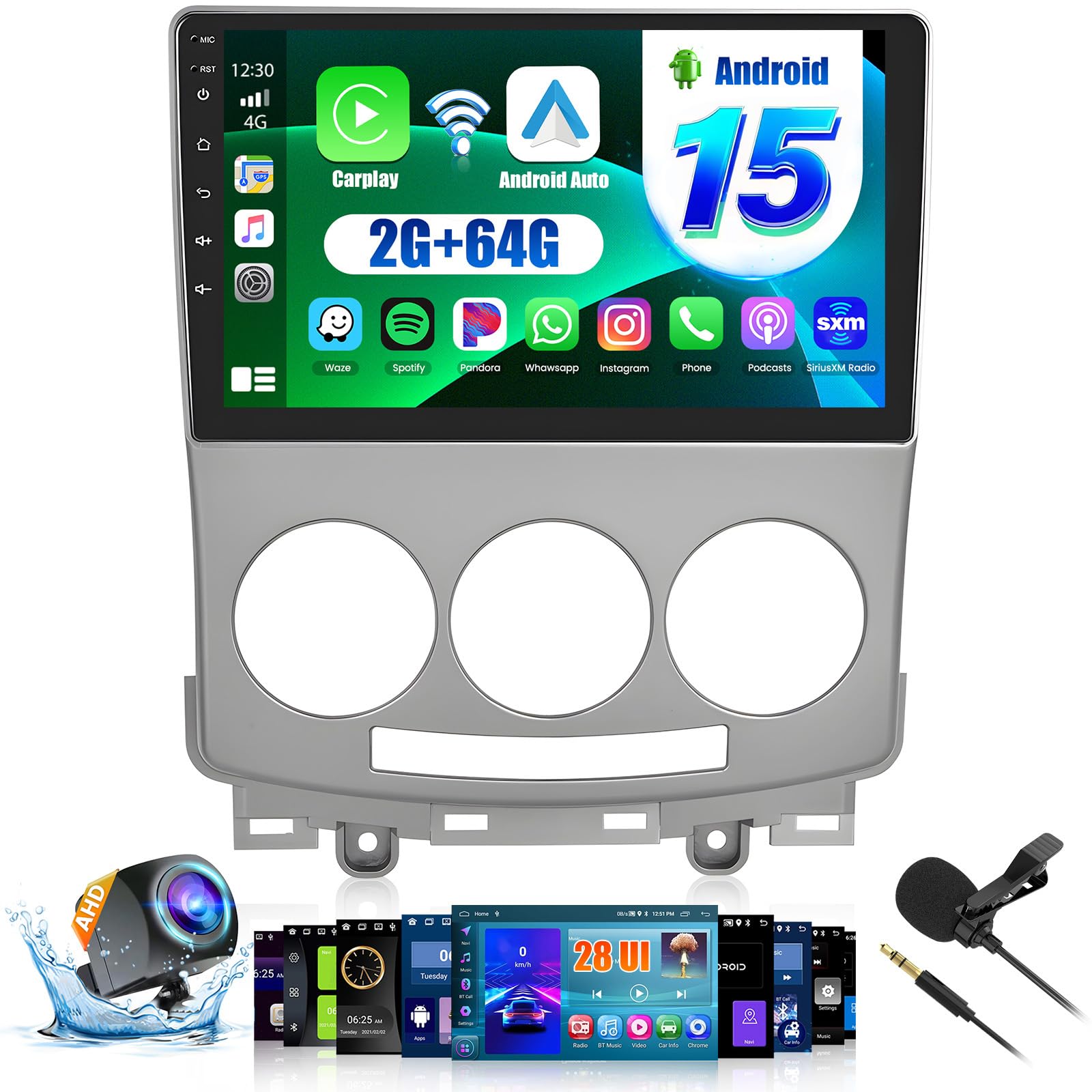 Inefala 2+64G Radio for Mazda 5 2005 2006 2007 2008 2009 2010 CarPlay Car Stereo Android 15 Touchscreen 9" Android Auto Backup Camera GPS EQ 28UI