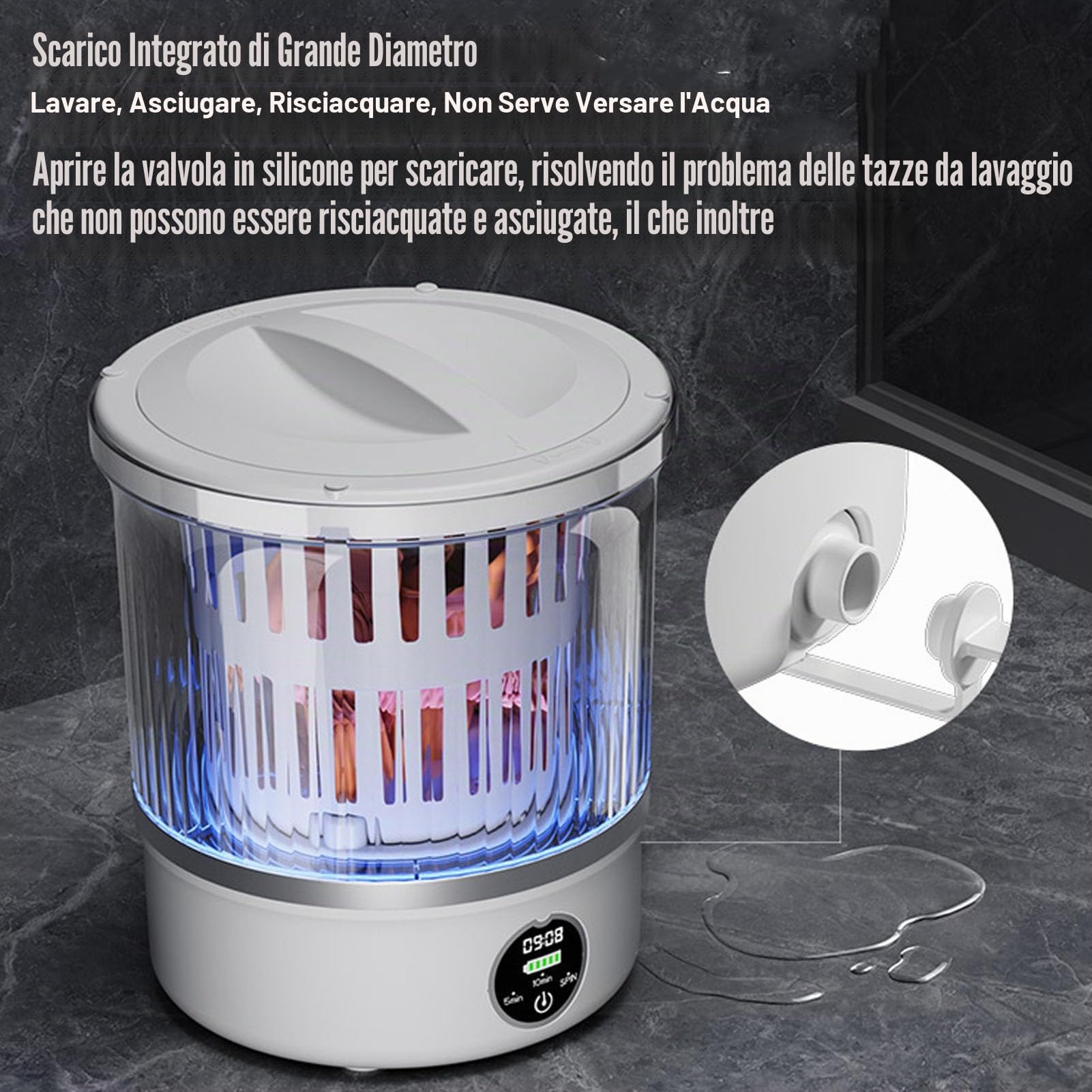 Lavatrice Portatile, Mini Lavatrice per Biancheria Intima 3 Litri con Touch Screen a LED per Calzini per Vestiti per Bambini, Compatta per Dormitori di Appartamenti, Casa