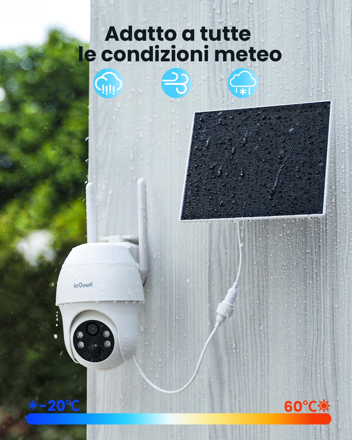 ieGeek 4G Telecamera da Esterno senza Fili,2K 3MP Telecamera Pannello Solare con Sim,Batteria 10000mAh,PTZ 360°,Rilevamento PIR,Visione Notturna a Colori,Chiamata bidirezionale,IP65(Senza WiFi)