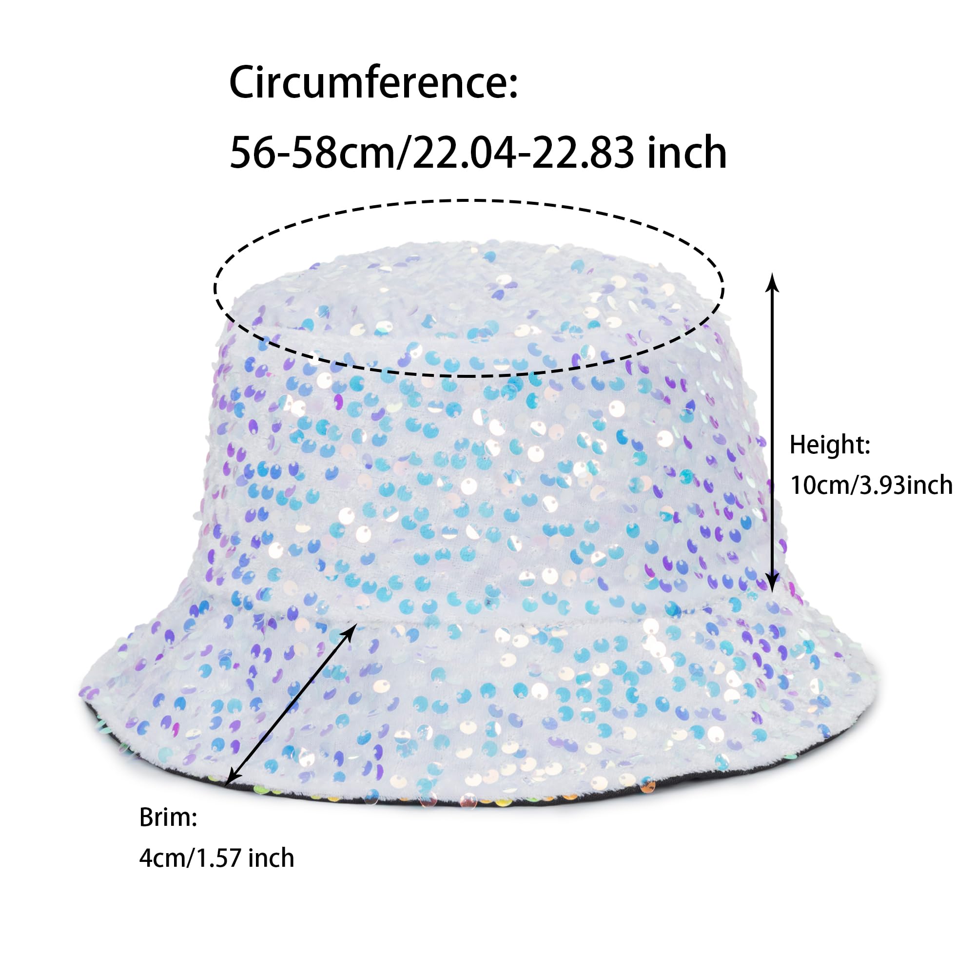 Womens Sequin Bucket Hat Beach Sun Hats for Party, Girls Teens Shiny Glitter Sequin Sun Cap for Travel White