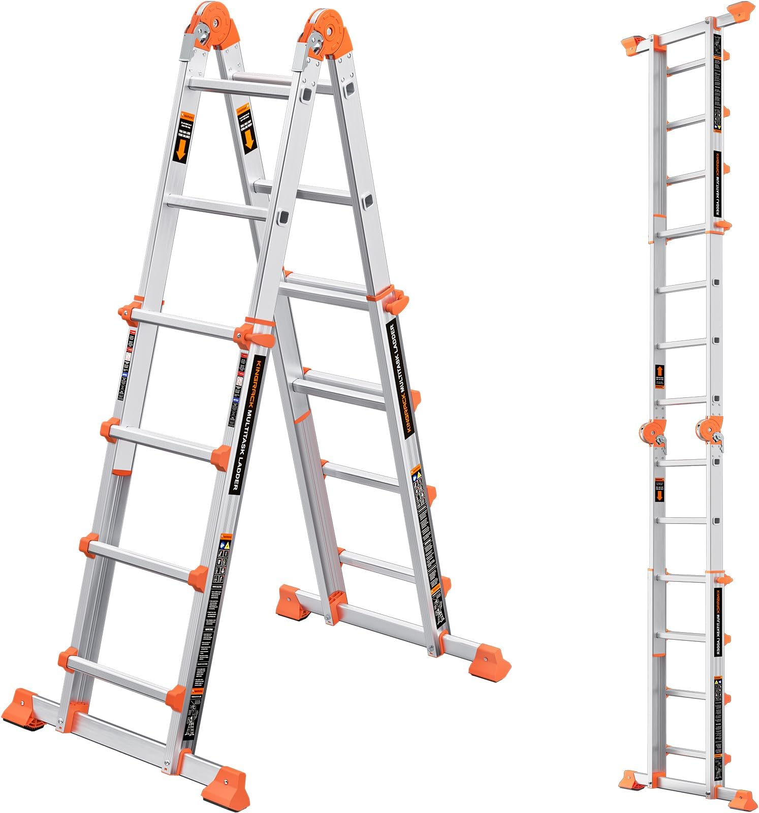 Ladder, A Frame 4 Step Extension Ladder, 14 Ft Anti-Slip Multi Position Ladder with Stabilizer Bar, 330 lbs Security Load Telescoping Aluminum Ladders for Stairs Home Outdoor Roof Work