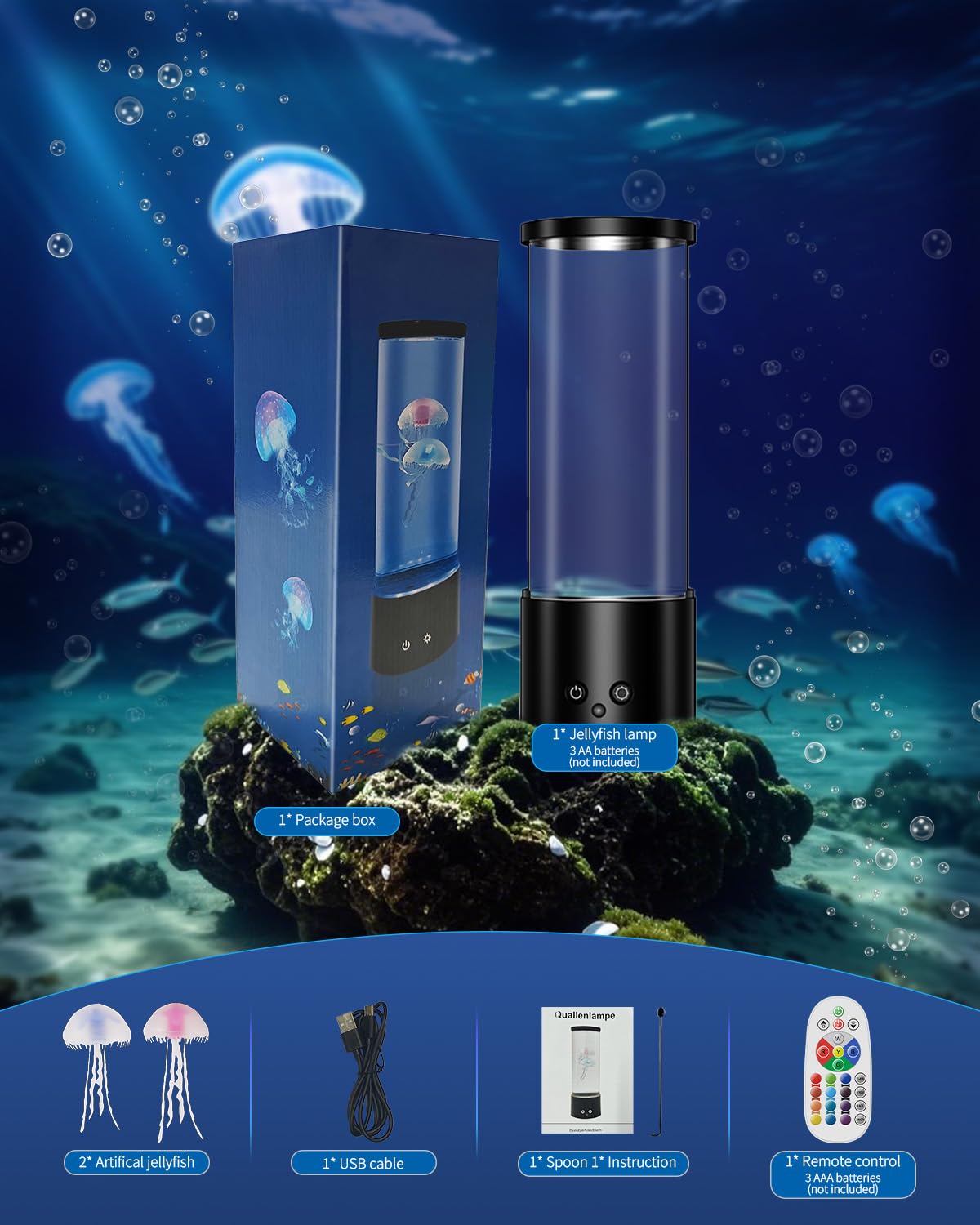 AONESY Lampada Meduse Lampada Lava Medusa Lampada Notturna Telecomando Jellyfish Lamp con 17 Colori che Cambiano & 4 Modalità Medusa Lampada Dell'umore USB Lampada da Tavolo, Nero