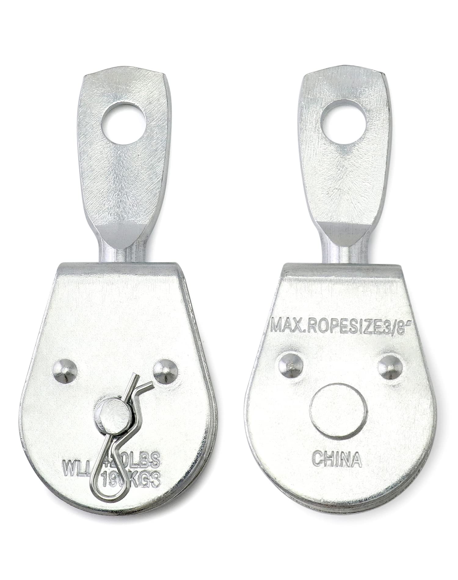 QWORK Rueda de bloque de polea individual, paquete de 8 ruedas individuales de hierro chapado en zinc resistente, bloque de polea de cuerda de elevación giratorio de 360 grados, capacidad de carga de