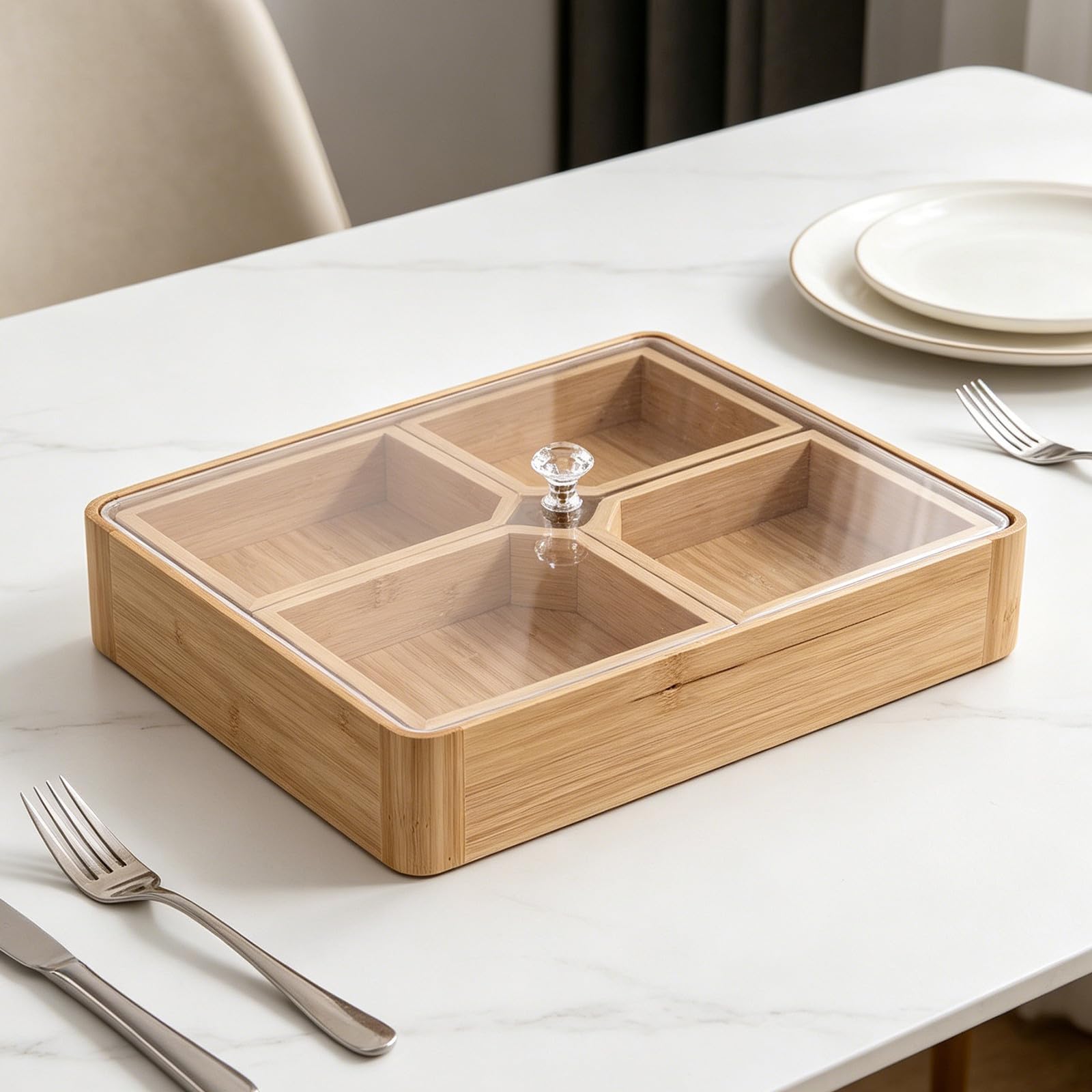 Gadpiparty Plateau de Service en Bambou pour Noix, 4 Compartiments