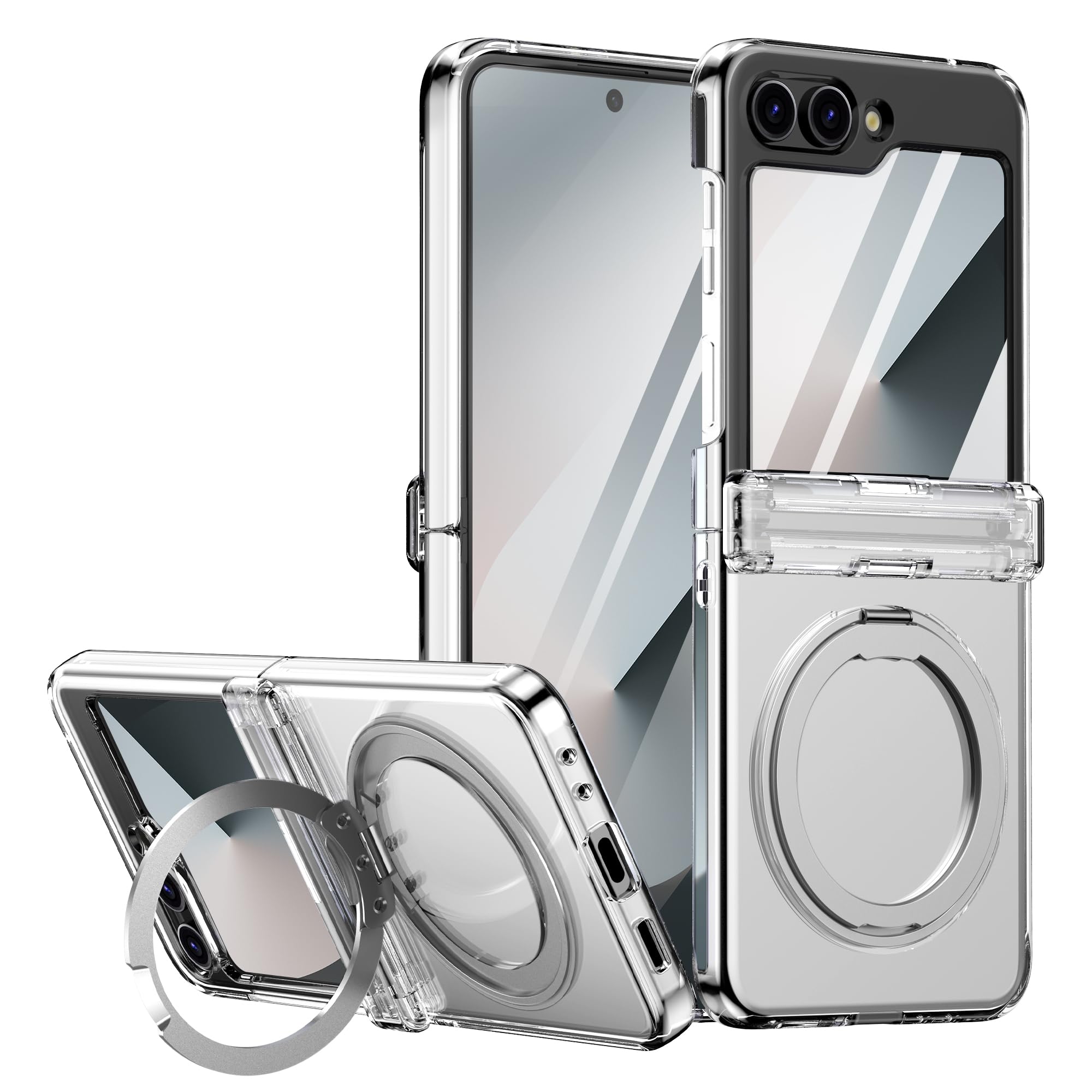 MALEWOLF Case for Samsung Galaxy Z Flip 6, Magnetic Stand Hinge Protection | Ultra Transparent Cover Compatible with MagSafe, Built-in Stand & Strong Magnet Flip 6 Case, Shockproof Matte PC (Clear)