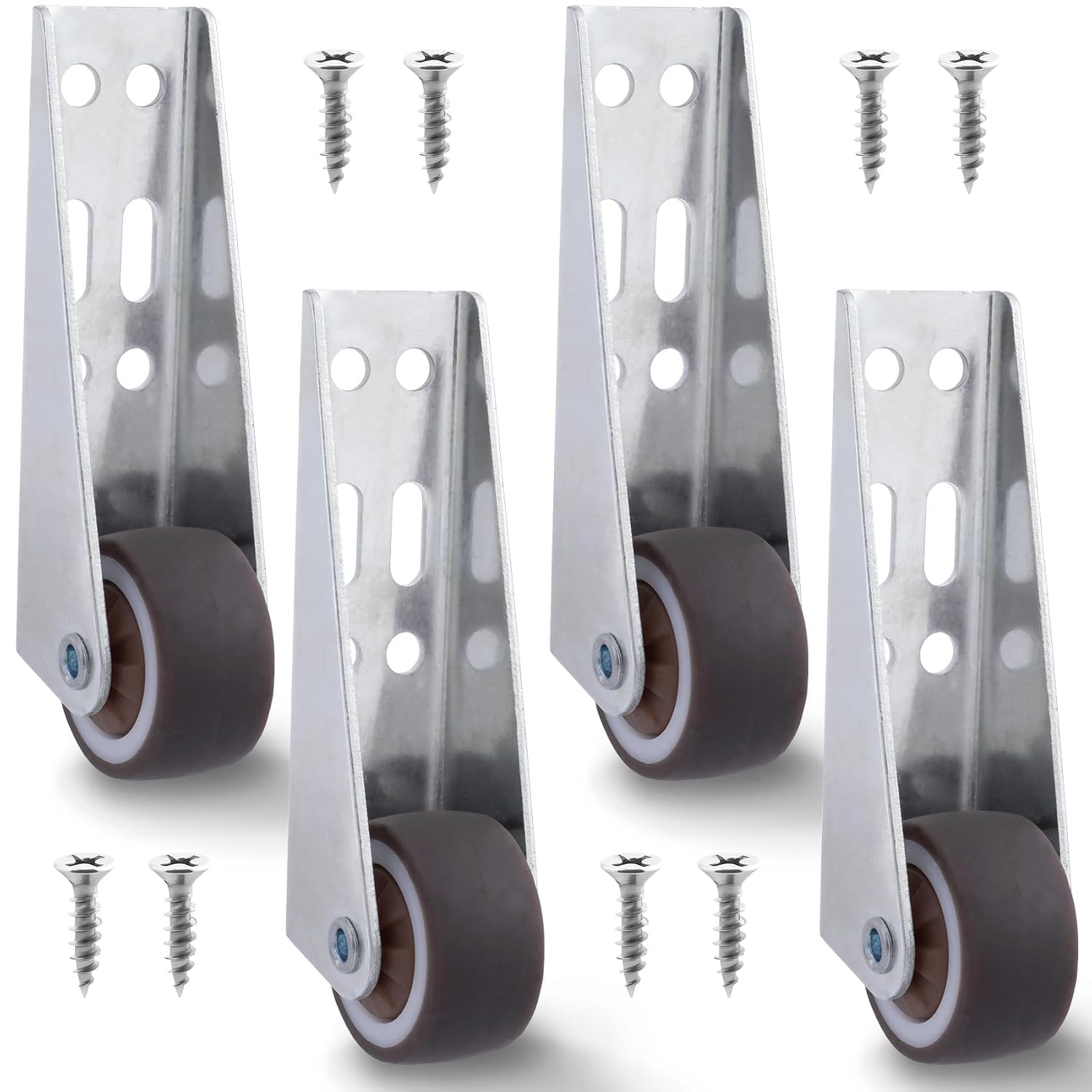 4 Pcs Low Profile Casters, Rubber Low Profile Caster Wheels, Non-Slip Side Mount Caster Wheels for Room Door, Cabinet,Storage Box, Underbed Drawer, Bookcase (Silver, 0.8")