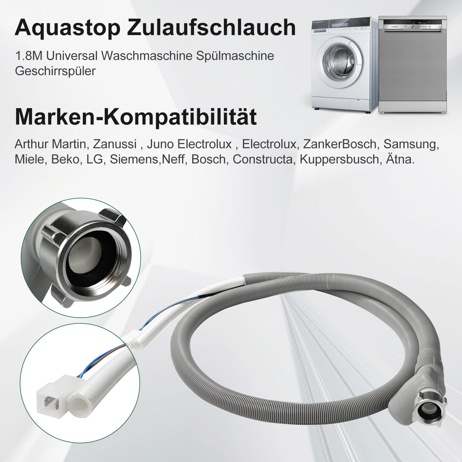 Aquastop Zulaufschlauch,1.8M Universal Waschmaschine Spülmaschine Geschirrspüler
