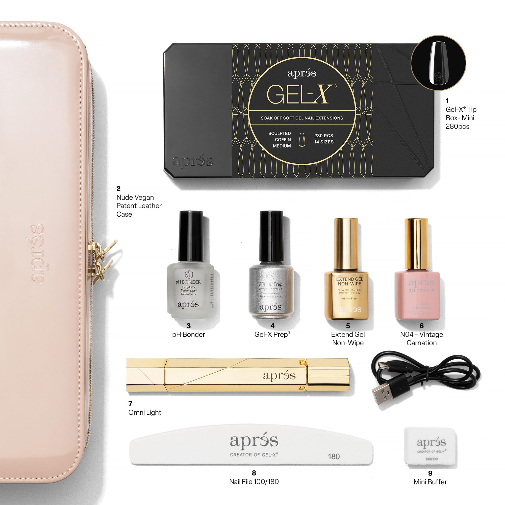 APRÉS GEL-X NAIL EXTENSION KIT Aprés Gel-X Nail Professional Starter Kit, 14 Sizes 00-9 w/ Half