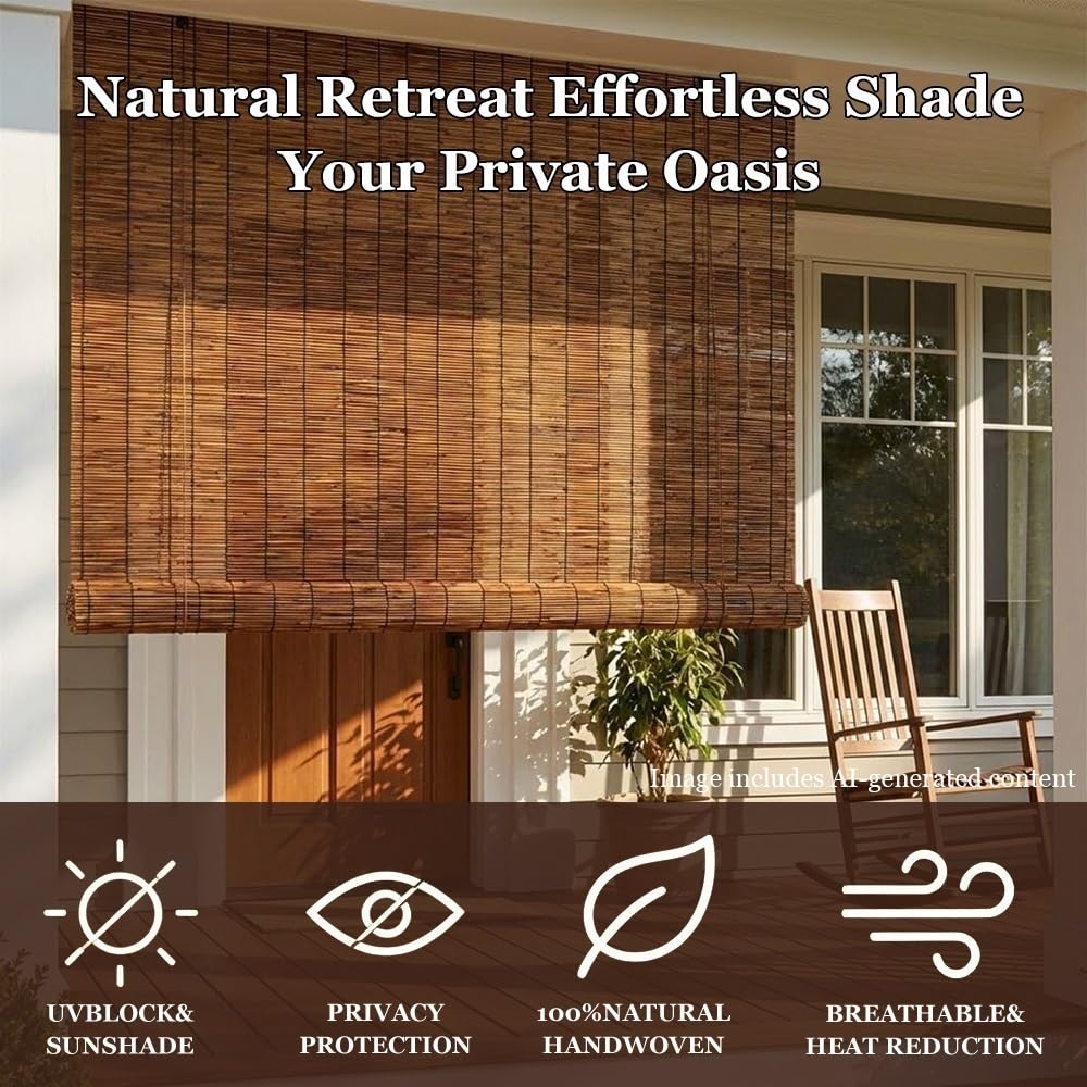 Anti-UV Rideaux en Roseau, Naturel Store Enrouleur Roseau, Store Bambou Intérieur Exterieur, Imperméables Rideau De Paille, pour Jardin Patio(W31xH63IN (80x160CM))