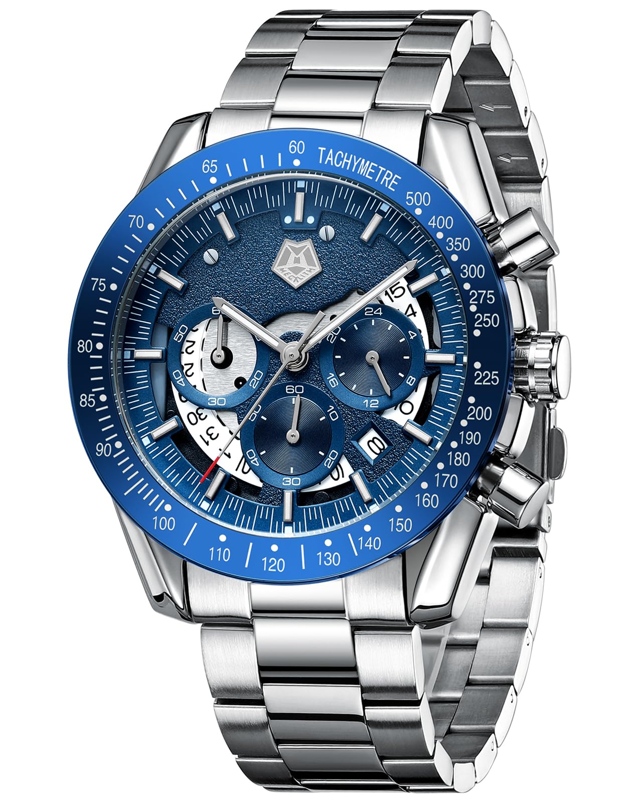MEGALITH Armbanduhr Herren Edelstahl Herrenuhr Groß Uhren Herren Chronograph Analog Quarz Männer Uhr Kleid Wasserdicht 3ATM mit Kalender Business Casual