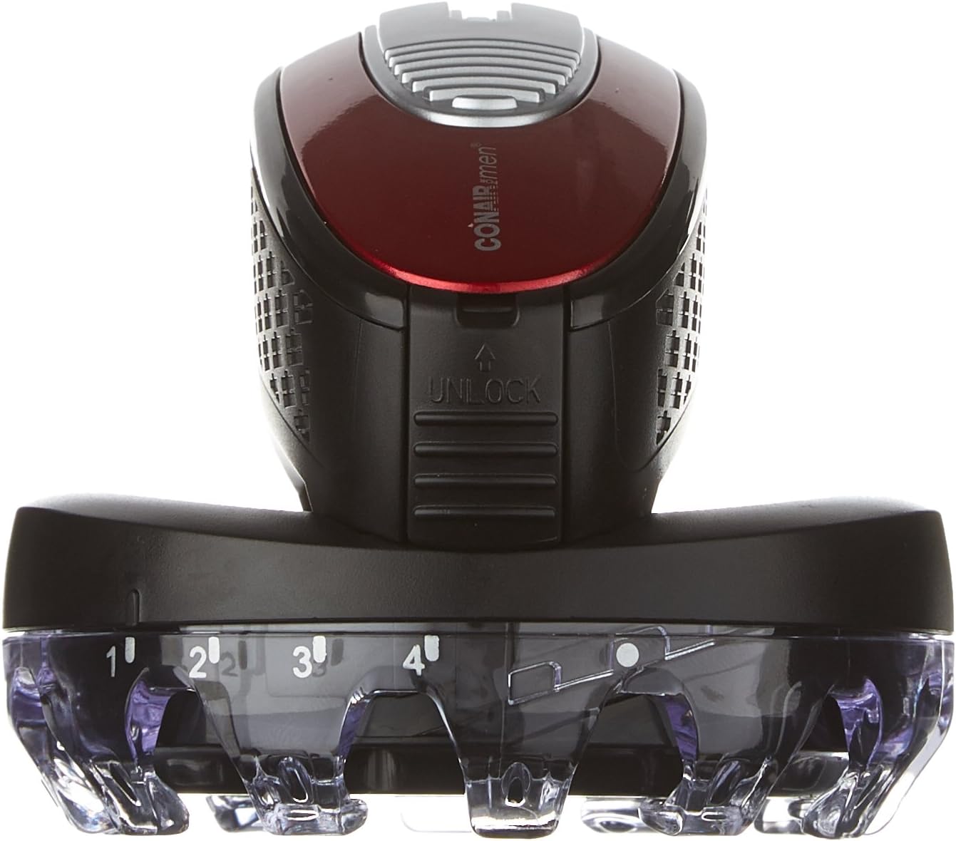 Top-down view of the Conair Even Cut Hair Clipper, showing the circular blade and comb guide.