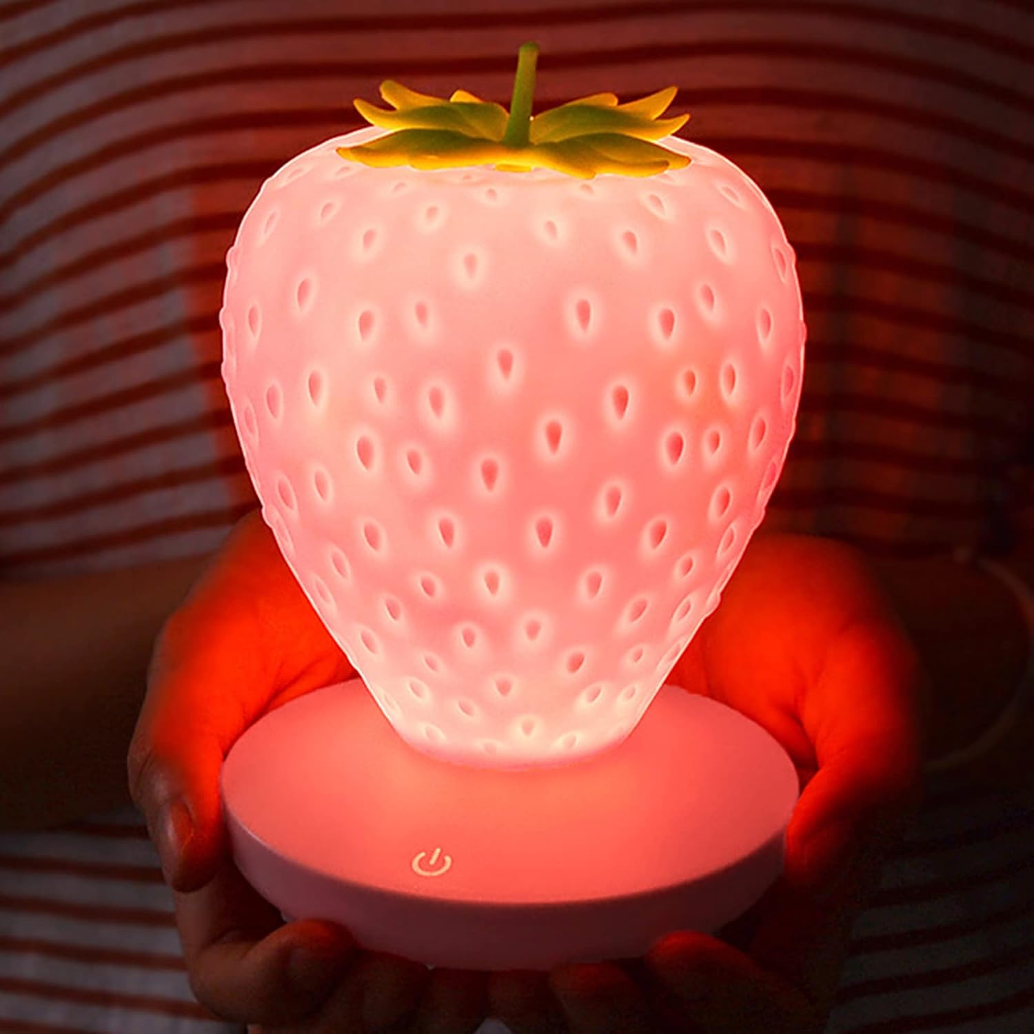 WLHONG Girls Gifts Strawberry Night Light, Silicone Strawberry Lamp Cute Small Lights, 3 Modes Dimmable Touch Bedside Lamps, Kawai Room Decor Romantic Gifts for Mom Girls Women Toddlers Teen