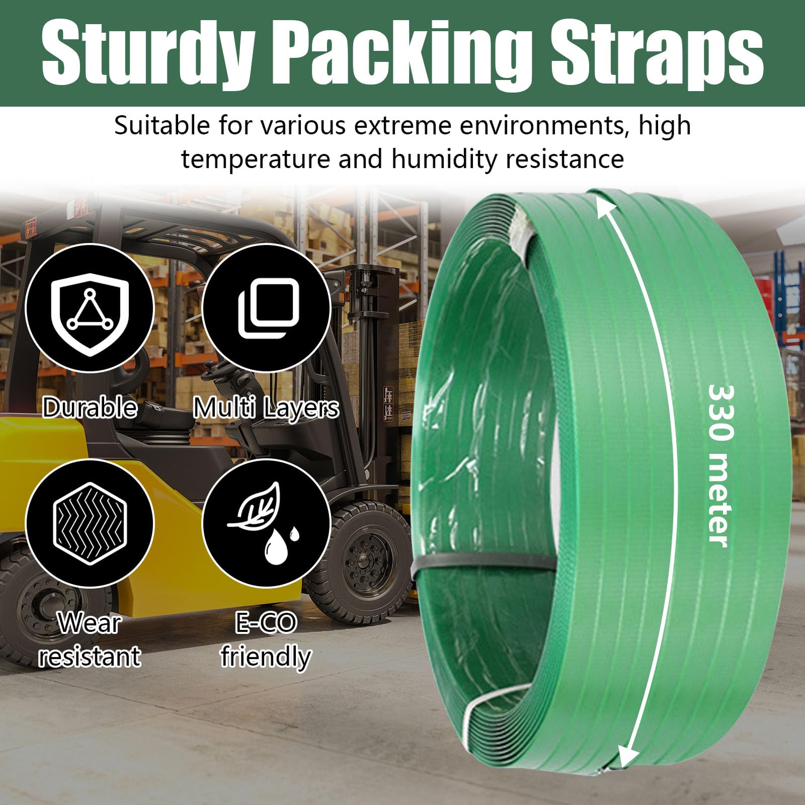 Reggiatrice Manuale, 12-19mm Kit di Reggiatura con Nastro in PET da 330m Tenditori Silenziosi Set di Reggiatura per Imballaggio Include 100 Fibbie Metalliche e 100 Angolari di Protezione