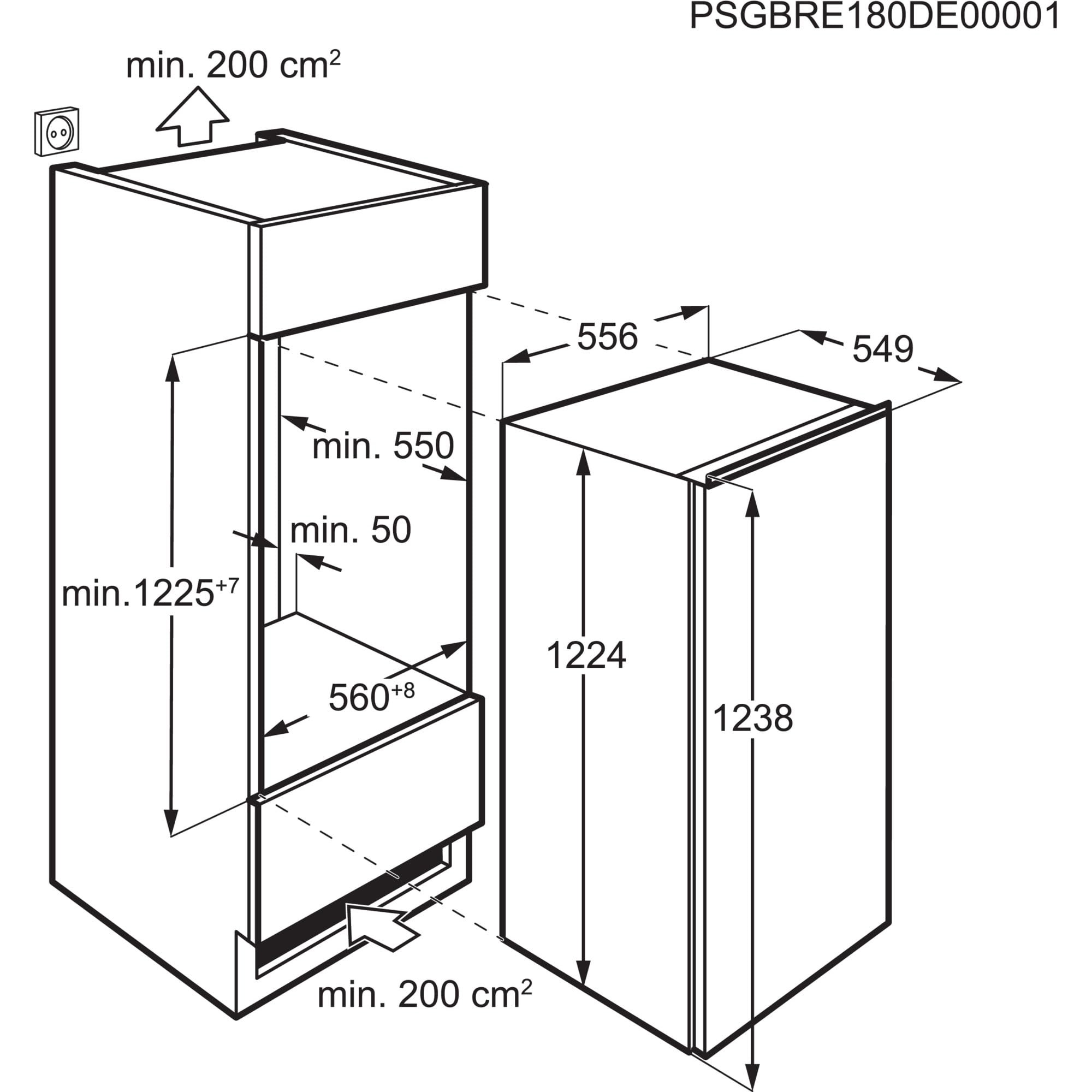 AEG TAB7N12EF Einbau-Gefrierschrank / 1225 mm / 122 L / NoFrost / Temperaturalarm / Festtür / E
