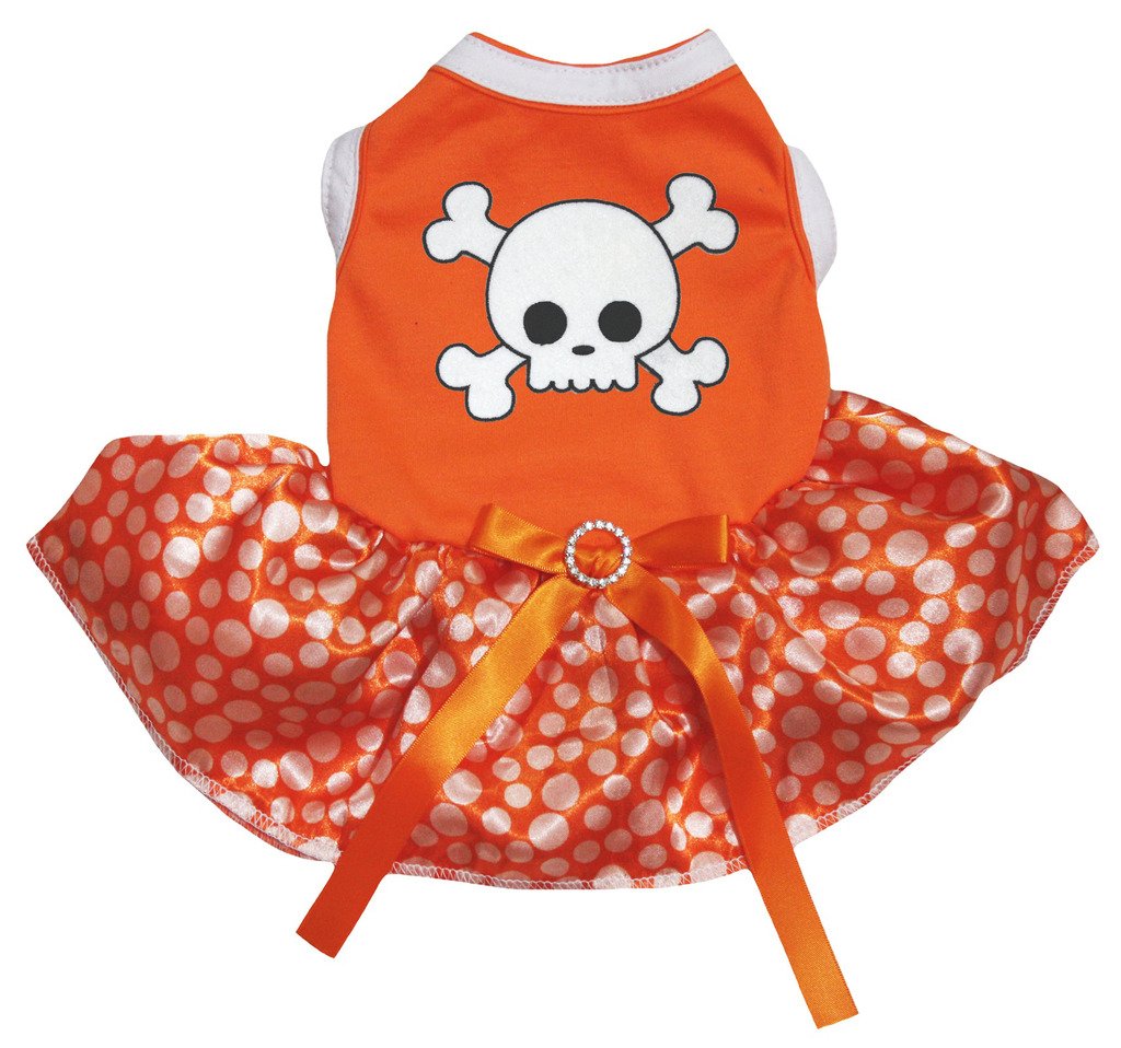 Robe Halloween pour chiot et petit chien orange à motif squelette et tutu chic