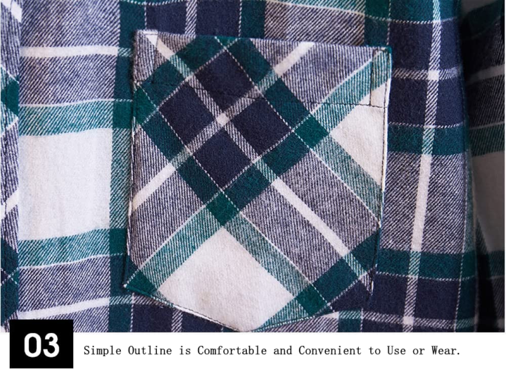 IIK Camicia in Cotone A Maniche Lunghe da Uomo,Men's Casual Plaid Flannel Shirt Long Sleeve with Chest Pockets Button Down Classic Fit Cotton Checkered Shirts Suitable for Spring, Autumn And Winter
