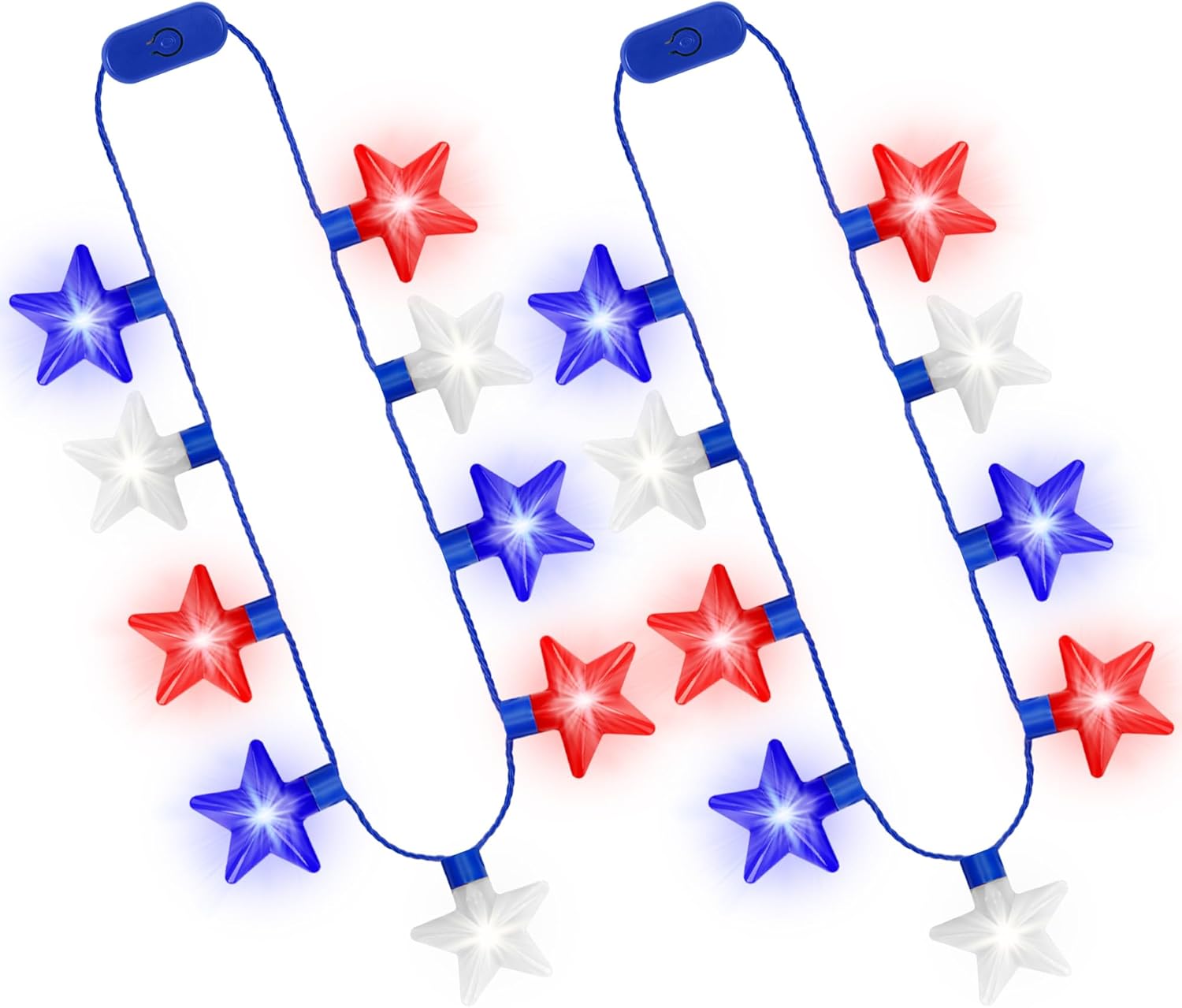 4th of July Accessories, 2Pcs Independence Day LED Holiday Light Up Stars Necklace, Red Blue White Flashing Necklace for 4th of July Parades Patriotic Celebration Themed Firework Party Memorial Day
