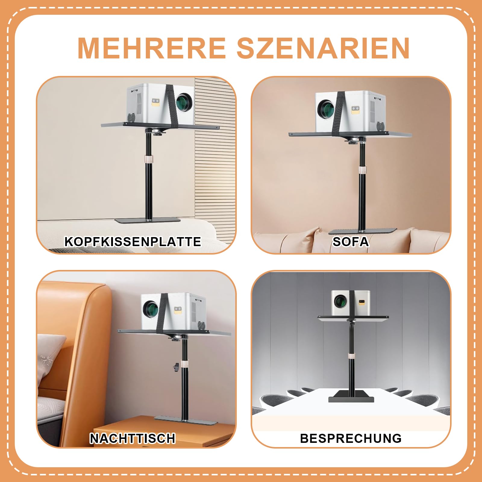 Beamer Ständer für Bett & Sofa, Verstellbare Ständerlänge 24-64 cm mit 360°Drehwinkel, Verstecktes Design Bed Sofa Beamer Halterung, Kompatibel mit 99% Projektoren, XGIMI, Nebula, VANKYO, Epson