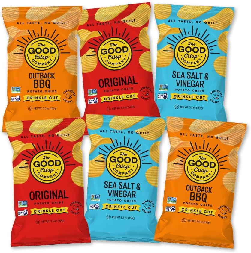 The Good Crisp Company, Crinkle Cut Potato Chips, 5.5 Ounce Bags, Pack of 6 (Variety Pack)