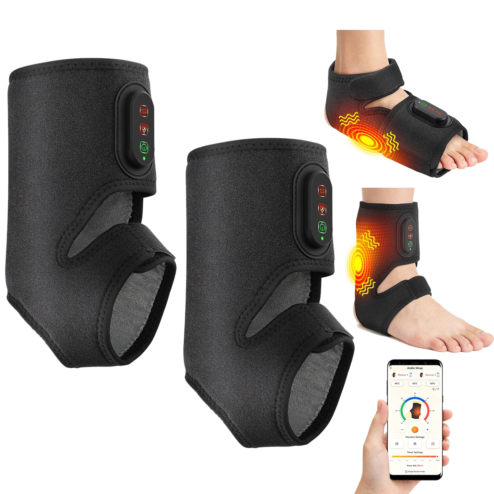 2 Pièces Massageur de Pieds et Cheville 3 en 1 Sans Fil