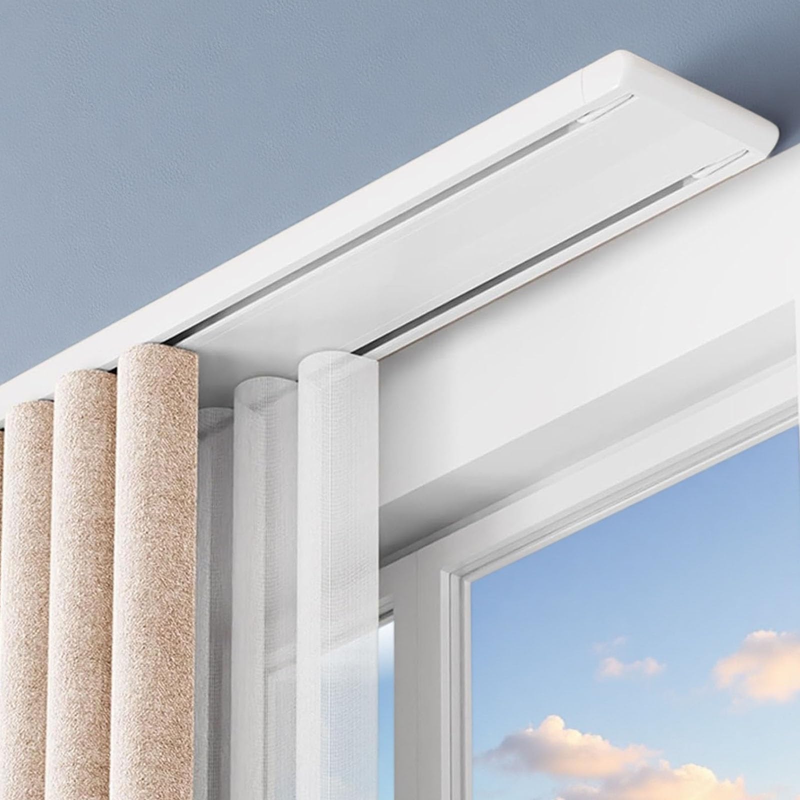 Double Curtain Track Double Curtain Track Conjoined Curtain Rails Ceiling Mount Room Divider Kit Aluminum Alloy Curtain Rail Runner Set with Heavy Duty Ceiling Mount Brackets(White,2.8m(9.2ft))