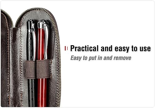 Vista 25 de Top Grain - Estuche organizador de cuero genuino para 12 bolígrafos y lápices, diseño minimalista sólido, hecho a mano, cierre magnético con cajón