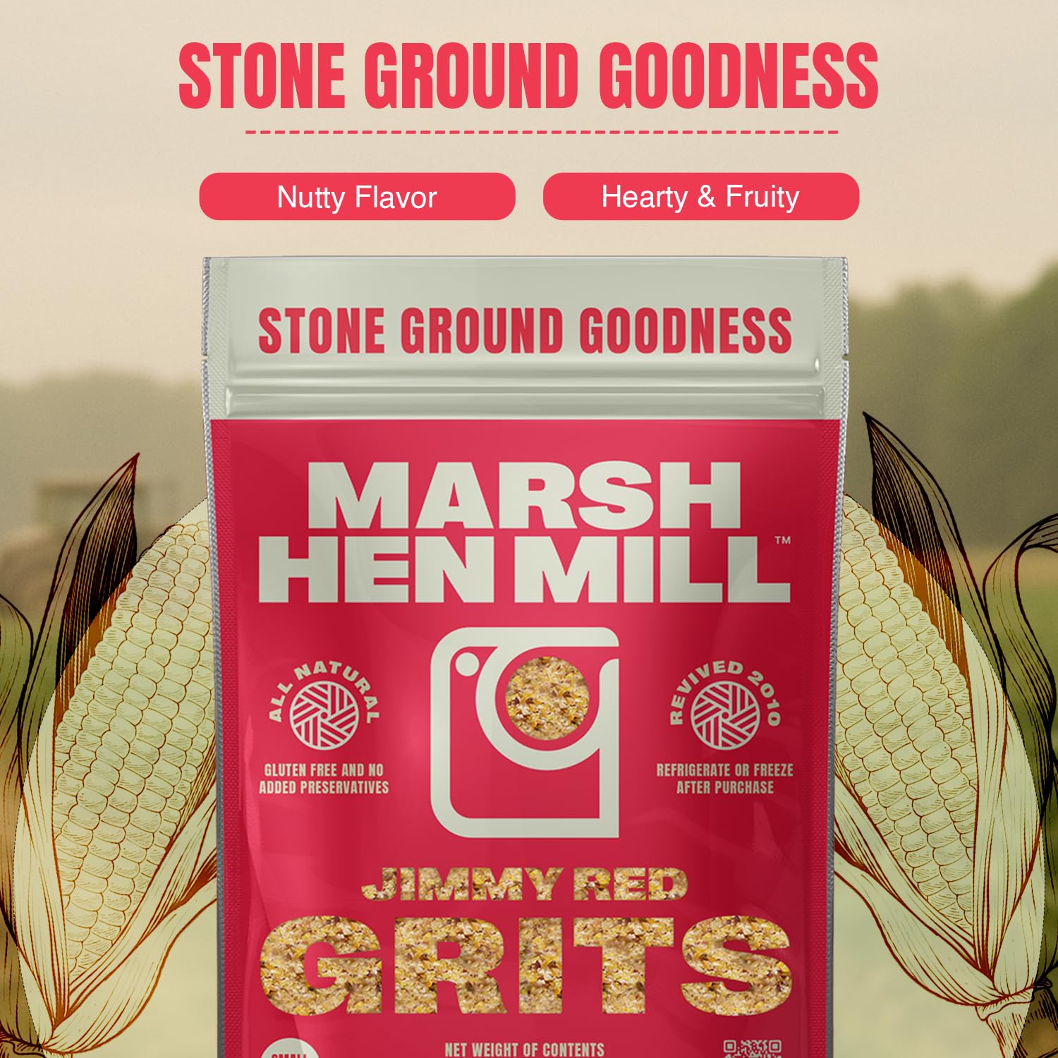 Marsh Hen Mill Variety Pack of 2 - Jimmy Red Grits & Sea Island Blue - Stone Ground, Gluten Free - Old Fashioned Southern Heirloom Corn - Natural, No Preservatives - 24 Oz Each