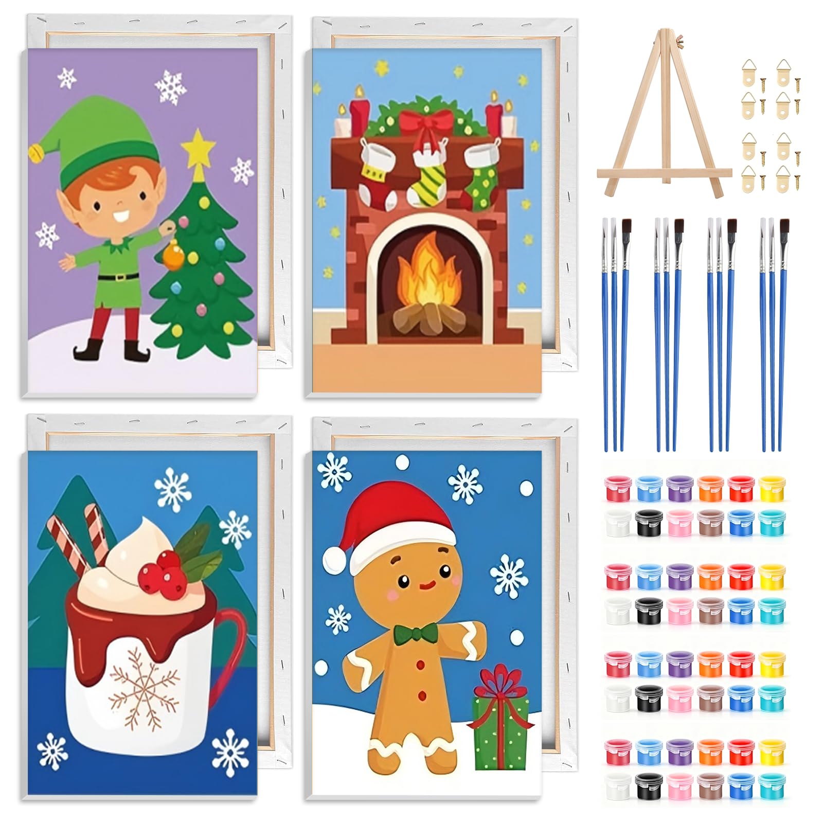 NAIMOER 4 Pack Christmas Theme Paint by Numbers Kits Adults with Frame, DIY Winter Painting by Numbers Boys Adults, Happy New Year Painting on Canvas Arts Gifts Home Decor 20x30cm