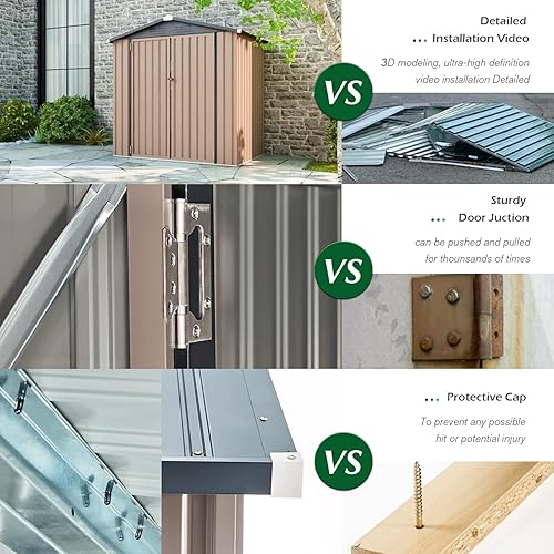 Miniatura 3 de AECOJOY Cobertizo de almacenamiento de metal de 8 x 10 pies para exteriores, cobertizo de acero con diseño de puertas con cerradura, almacenamiento