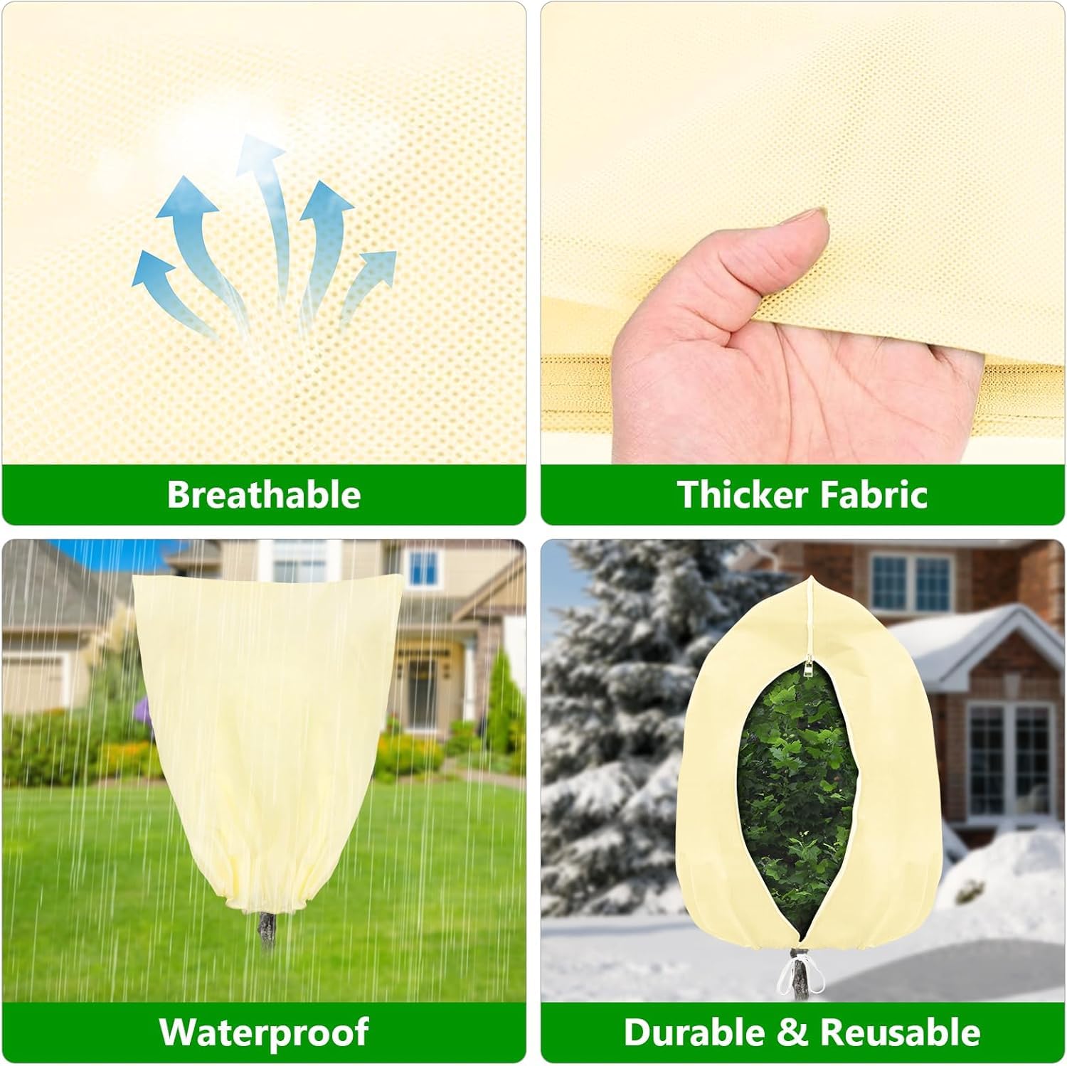 Paquete De 4 Mantas Antihielo para Plantas - Cubiertas De Invierno De 81 X 122 Cm, Tela Protectora De 68 G/m² para árboles, Arbustos Y 4 Pack 48”W x 71”H Circular
