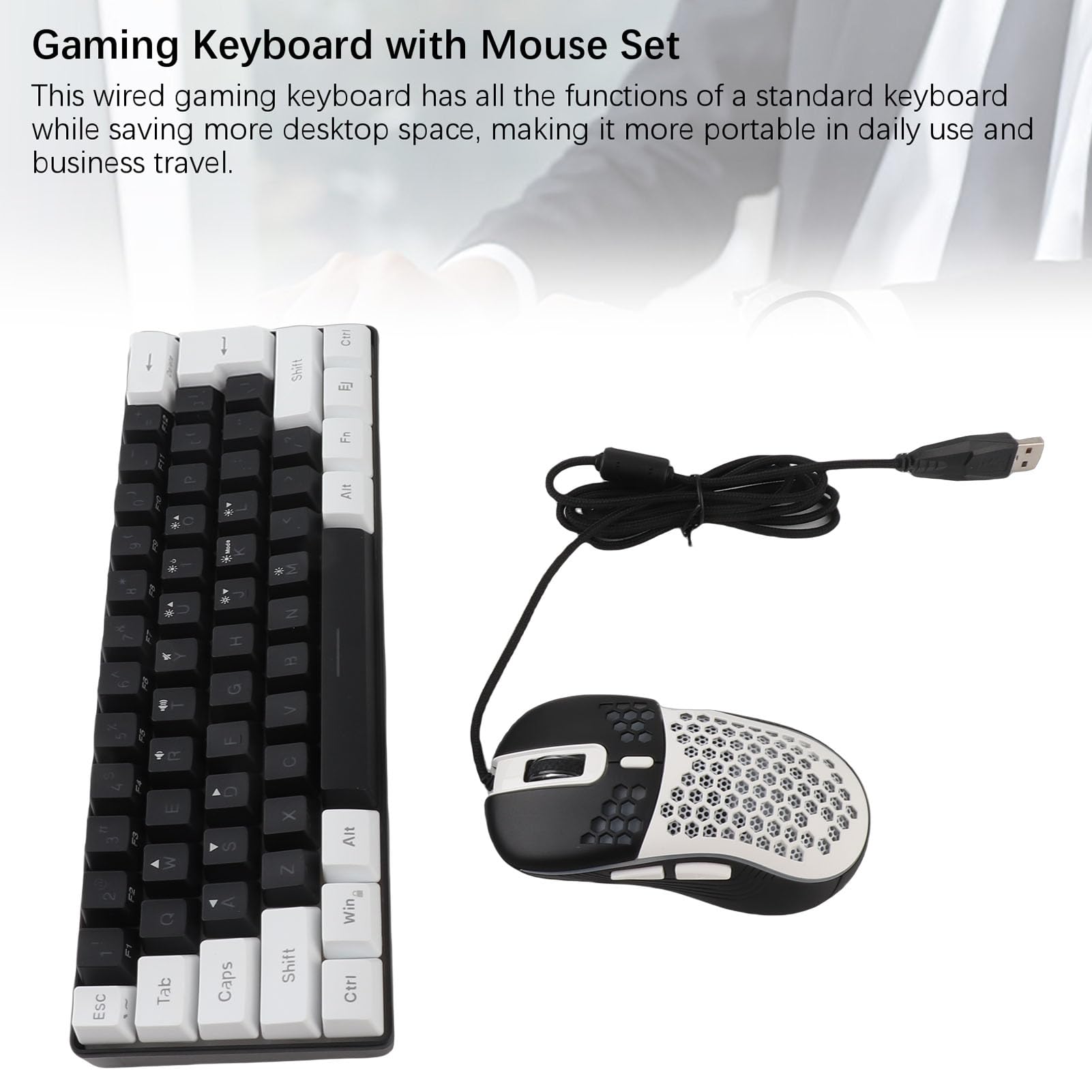 Combo Tastiera e Mouse da Gioco Meccanici all'80%, Mini Tastiera Programmabile Cablata Retroilluminata RGB a 61 Tasti per PC Portatile (Cornice bianca centrale nera)