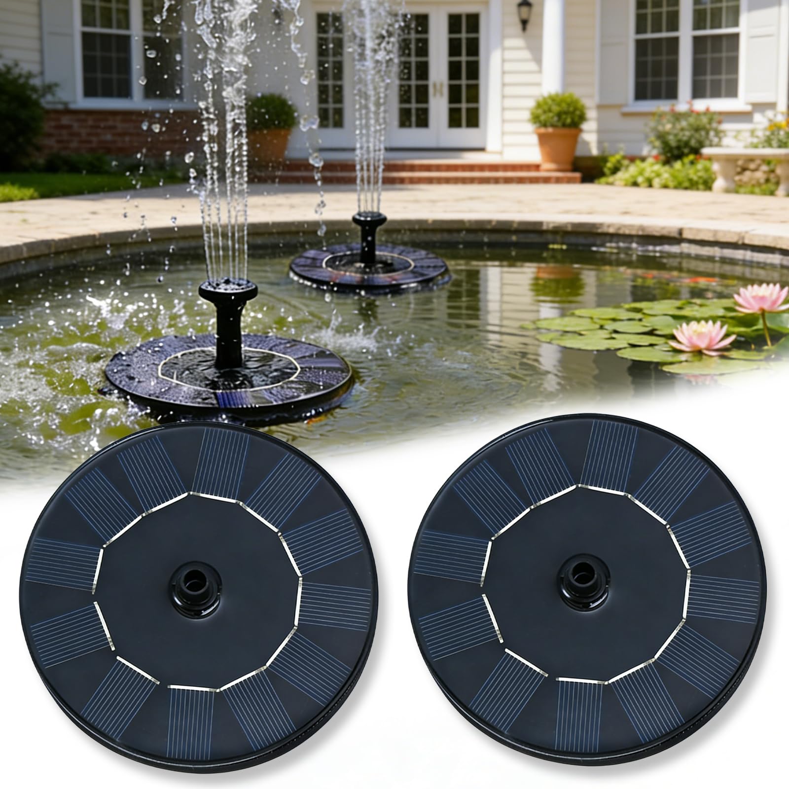 Lot de 2 fontaines solaires d'extérieur : pompe de bassin solaire à 8 effets, pompe à eau solaire polyvalente, fontaine flottante, idéale pour le jardin, l'étang ou le bassin à poissons, pour les