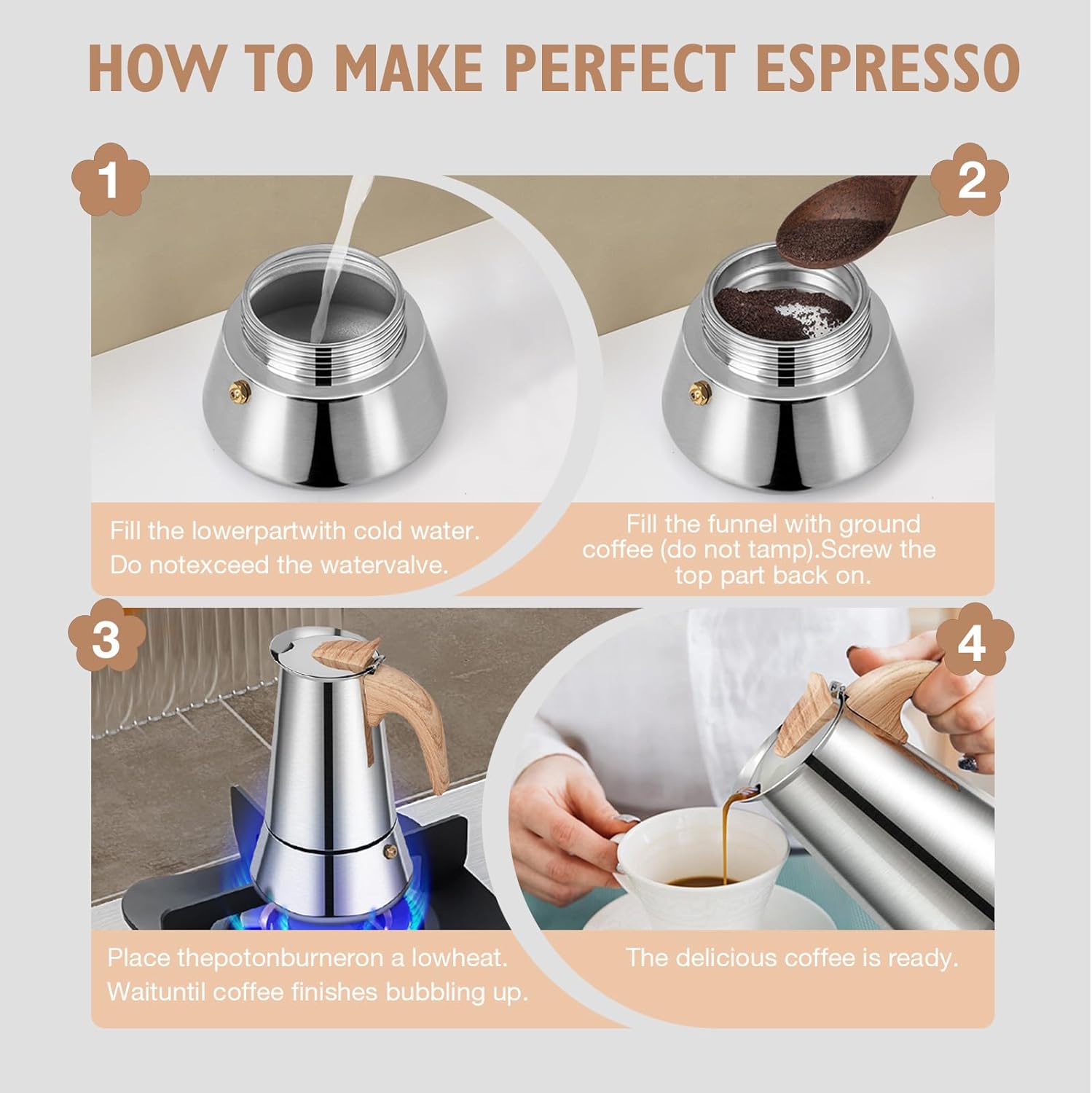 Espresso készítő ezüst szín és design