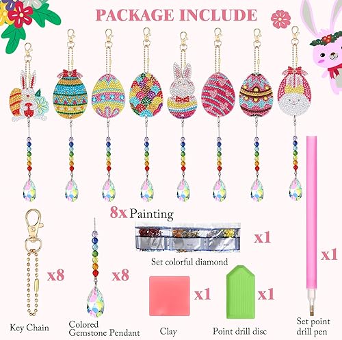 Miniatura 4 de Yerliker 8 piezas de pintura de diamante de Pascua, bricolaje huevos de Pascua, kits de manualidades de huevos de Pascua, atrapasoles pintura de
