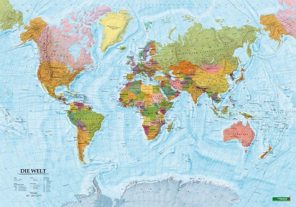 wall-map: The World, German, 1:40.000.000, metal-backed in a: WELT D 2