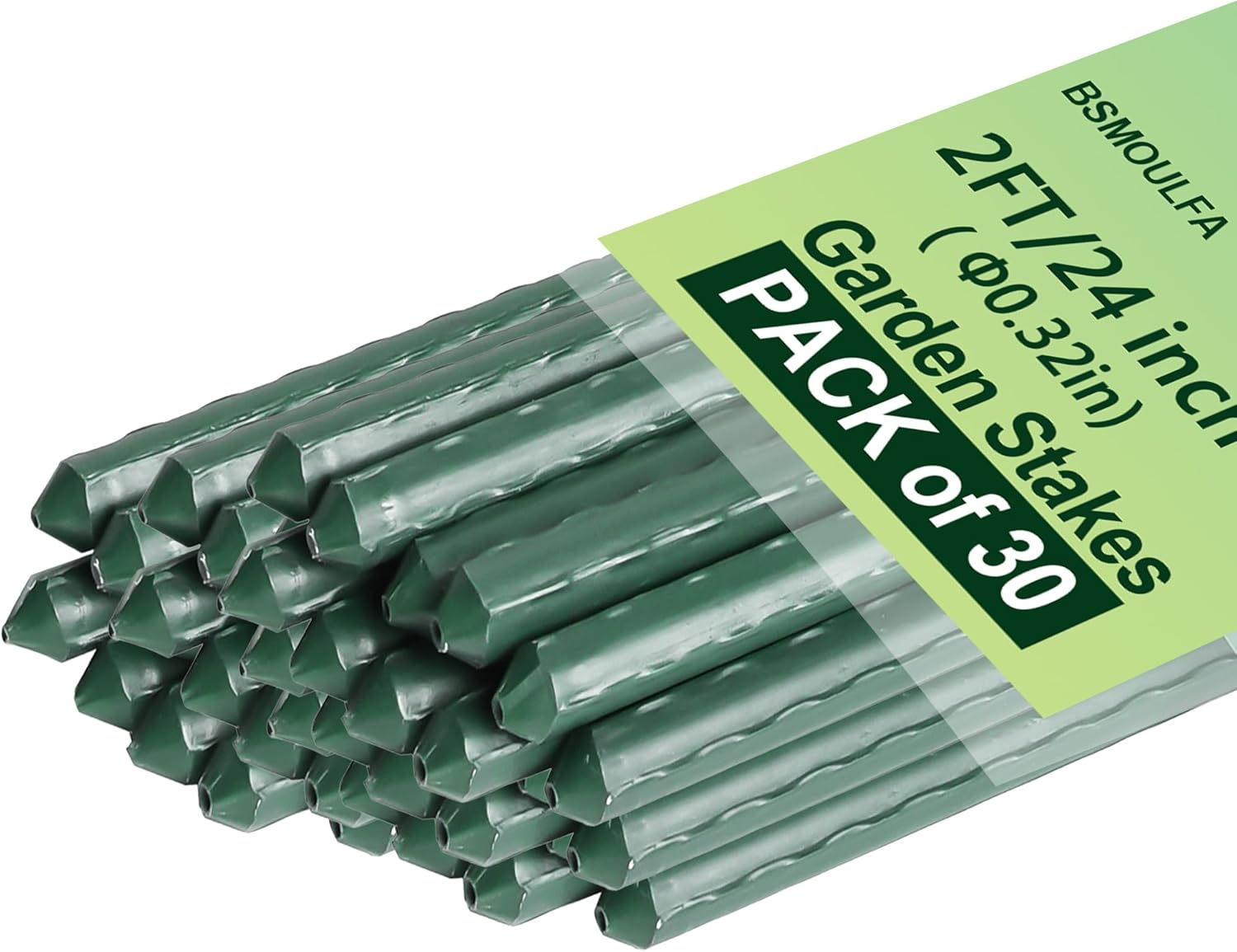 Garden Stakes 24 Inch, 2ft Metal Plant Stakes 30 Pack for Gardening and Farm, Plastic Coated Plant Support for Tomato, Cucumber, Bean, Flower, Potted More Climbing Plants 2FT, pack of 30