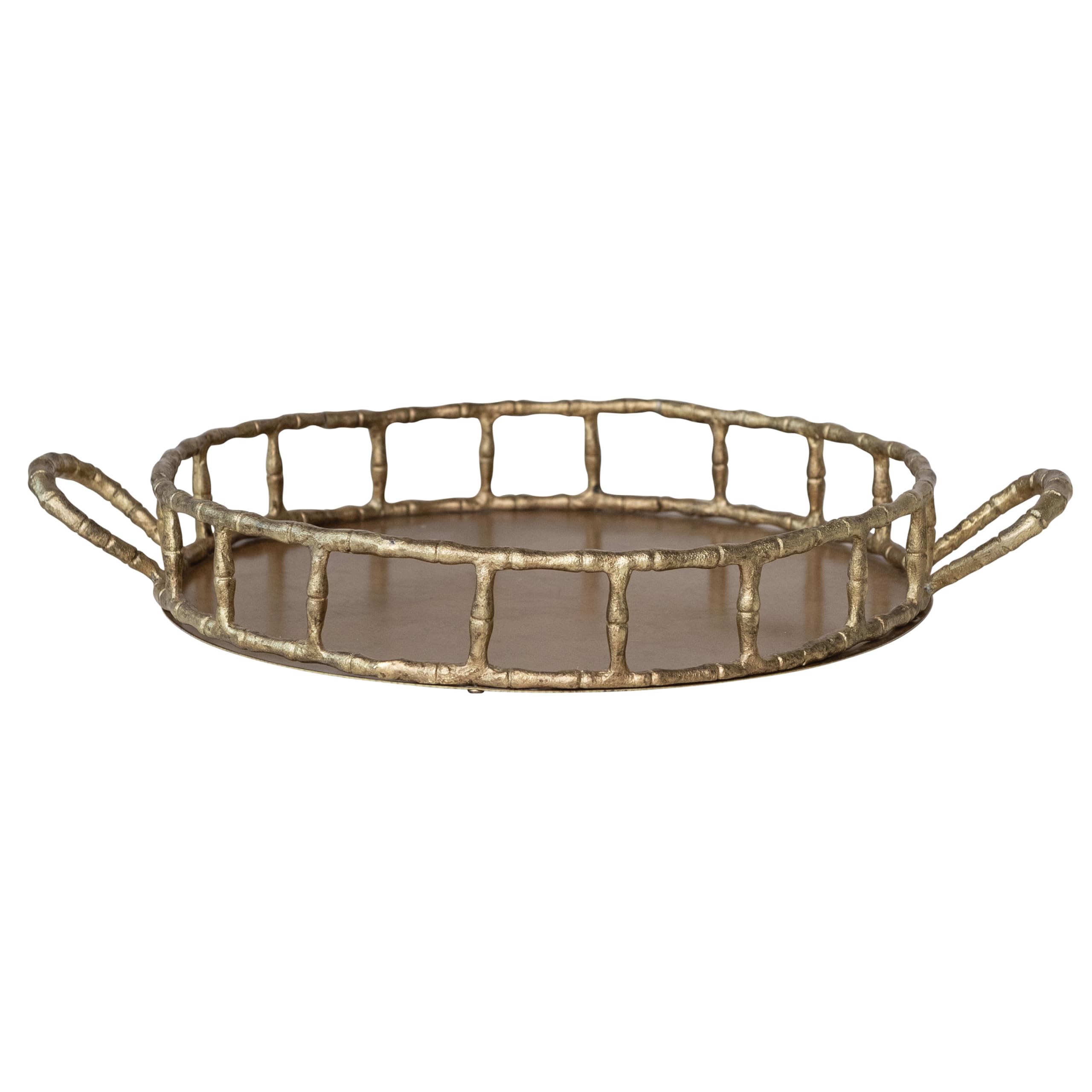 Creative Co-Op Cast Aluminum Faux Bamboo Tray with Handles, Brass Finish