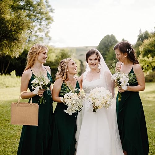 Miniatura 7 de Segarty Bolsas de mano, paquete de 12 bolsas pequeñas de yute de arpillera reutilizables, bolsa de regalo de lona con asas, bolsa en blanco a granel