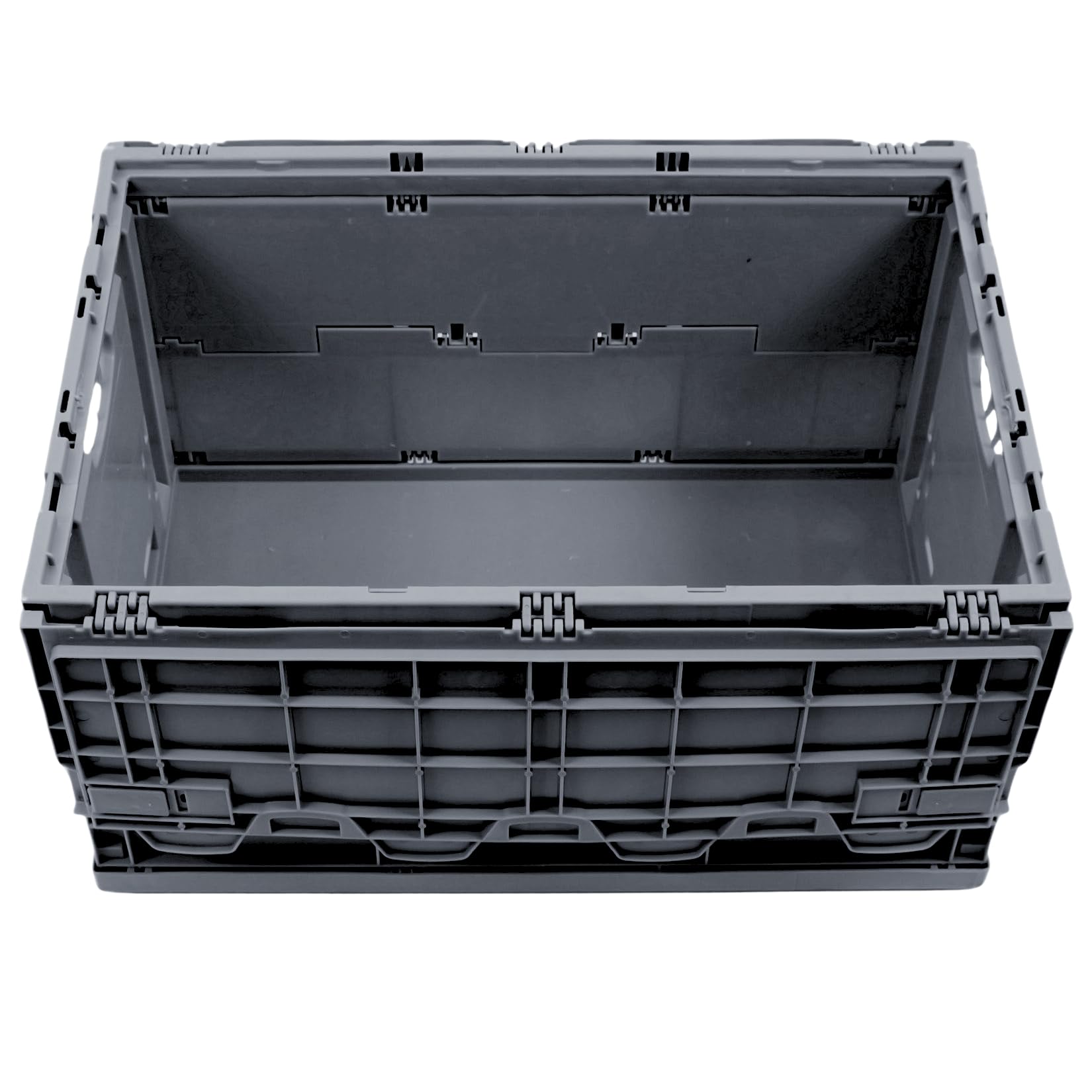 Caja plegable resistente con tapa, contenedor grande 60L, caja de transporte plegable, 60% plástico reciclado, Fabricada en Alemania, Etiqueta Ecológica, 60x40x33 cm, gris
