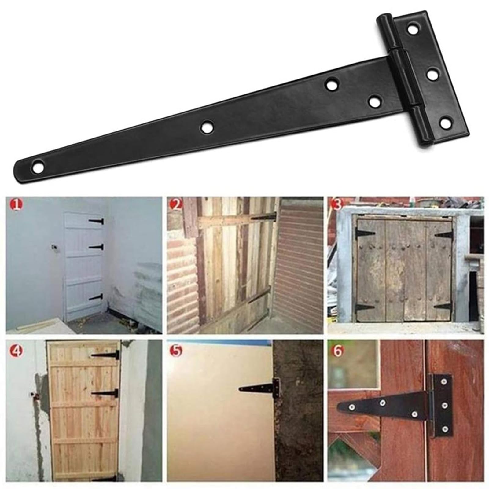 4 Pack T-Strap Shed Door Hinges Gate Strap Hinges Black Tee Hinge Wrought Hardware for Wood Shed Barn Door Fence Gate Swing Yard Door (8 Inch) - Image 3