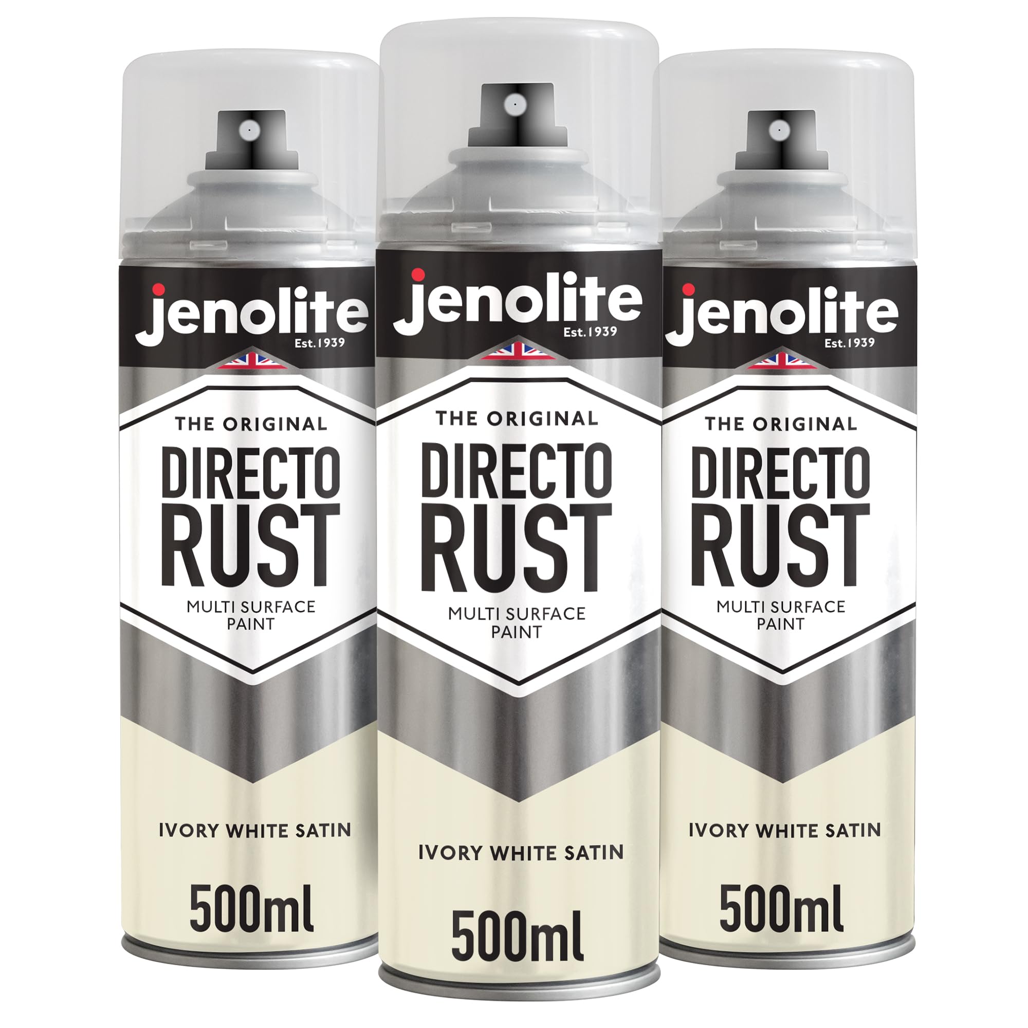 JENOLITE Directorust Spray Paint Satin Finish | IVORY WHITE | 3 x 500ml | Direct To Rust Spray Paint For Metal| All-In-One Multi Surface Paint for Metal, Wood, Plastic, Ceramic | RAL 1013 โ image 1