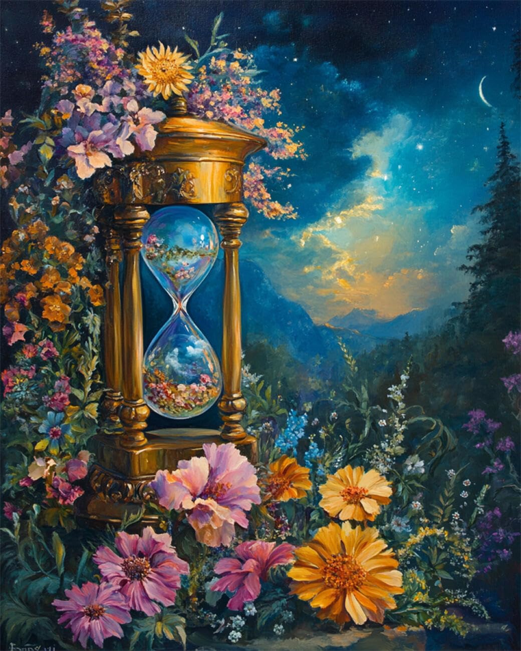 RKFLGEW DIY Bead Embroidery Kits Hourglass and Flowers 40x50cm
