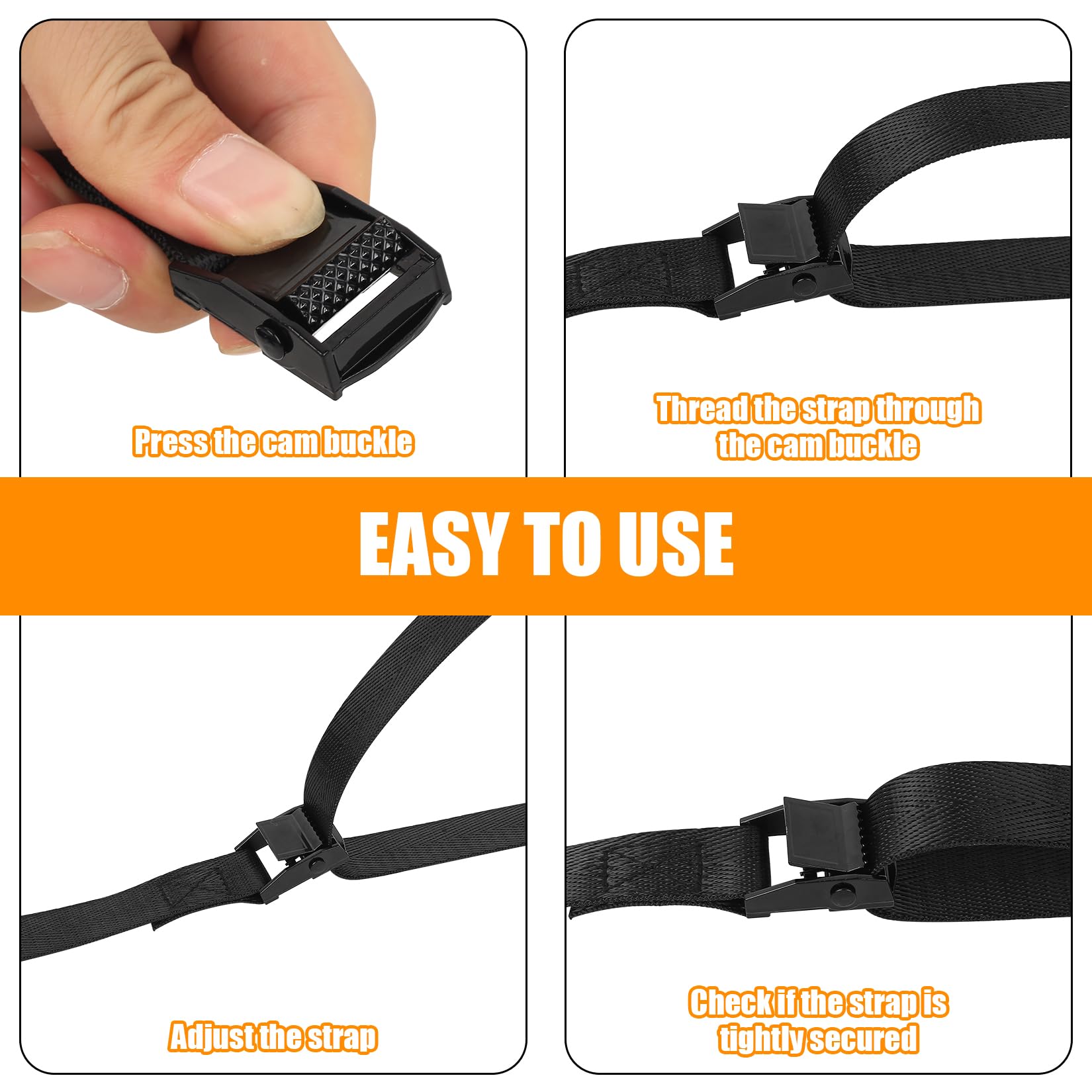 6 Pièces Sangles de Serrage Courtes 20 mm x 50 cm, Sangles d’Arrimage avec Boucle Métallique, Sangles Réglables pour Porte-Vélo, Moto, Bagages, Transport et Fixation - 4