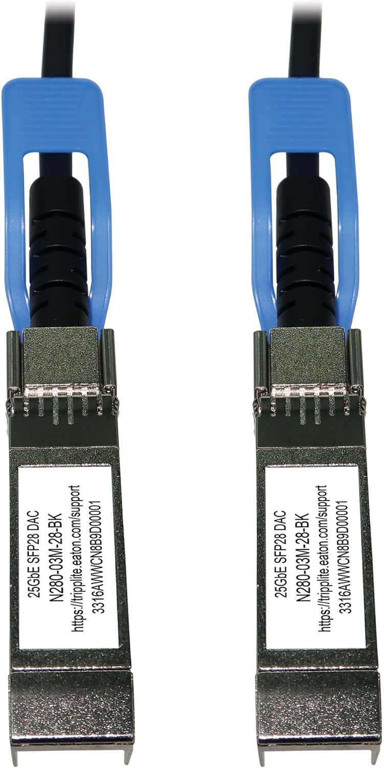 Tripp Lite Series SFP28 to SFP28 25GbE Passive Copper Twinax Direct Attach Cable, 3 Meters / 9.8 Feet, Male-to-Male, SFP-H25G-CU1M Compatible, Black, Lifetime Manufacturer's Warranty (N280-03M-28-BK)