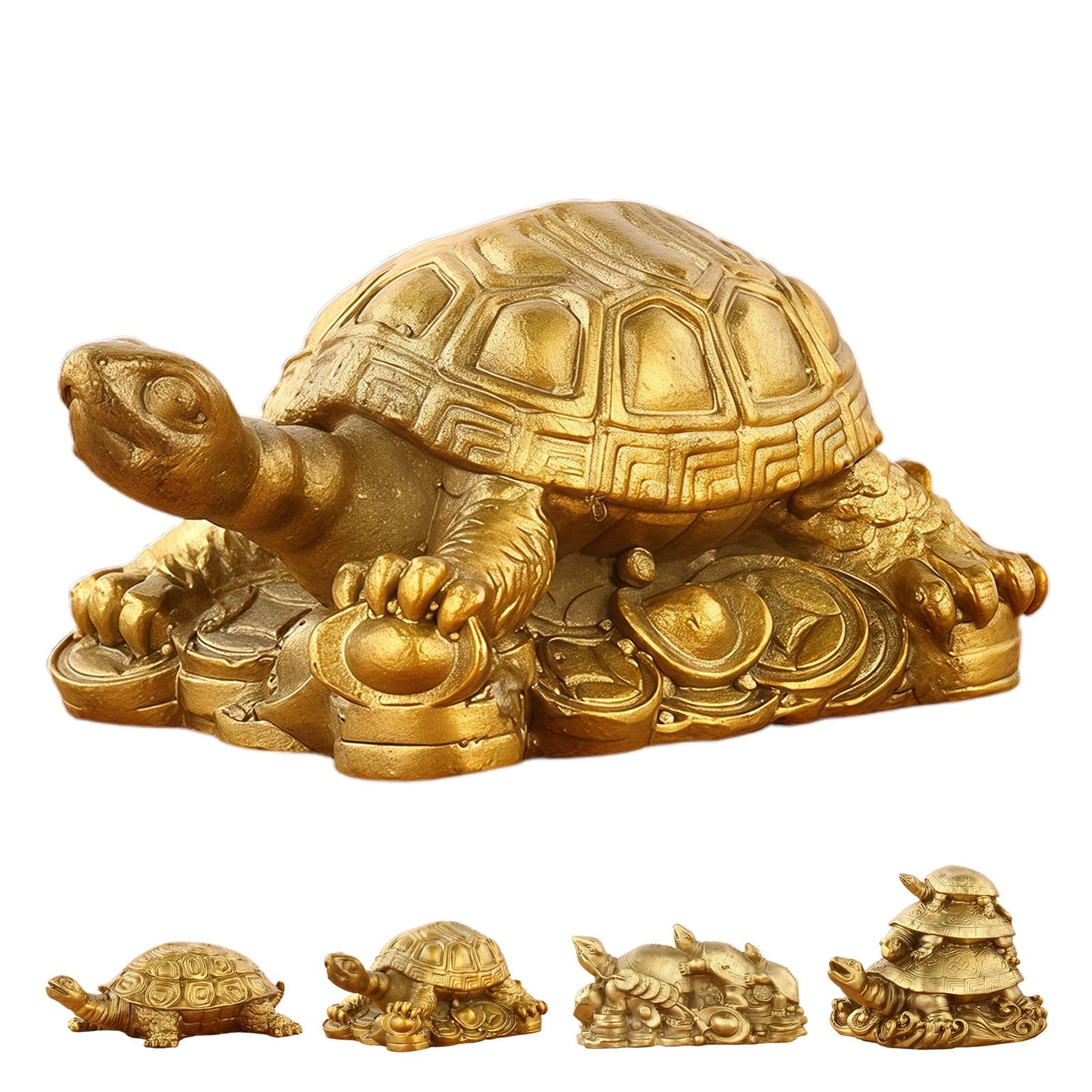 Pyrite Tortoise Inspired Decor, Pyrite Tortoise Statue, Tortoise Statue Feng Shui - Attracts Wealth & Abundance, for Home Office Desk Shelf, Brass Turtle Ornament Tea, Pet Sculpture Desktop(A)