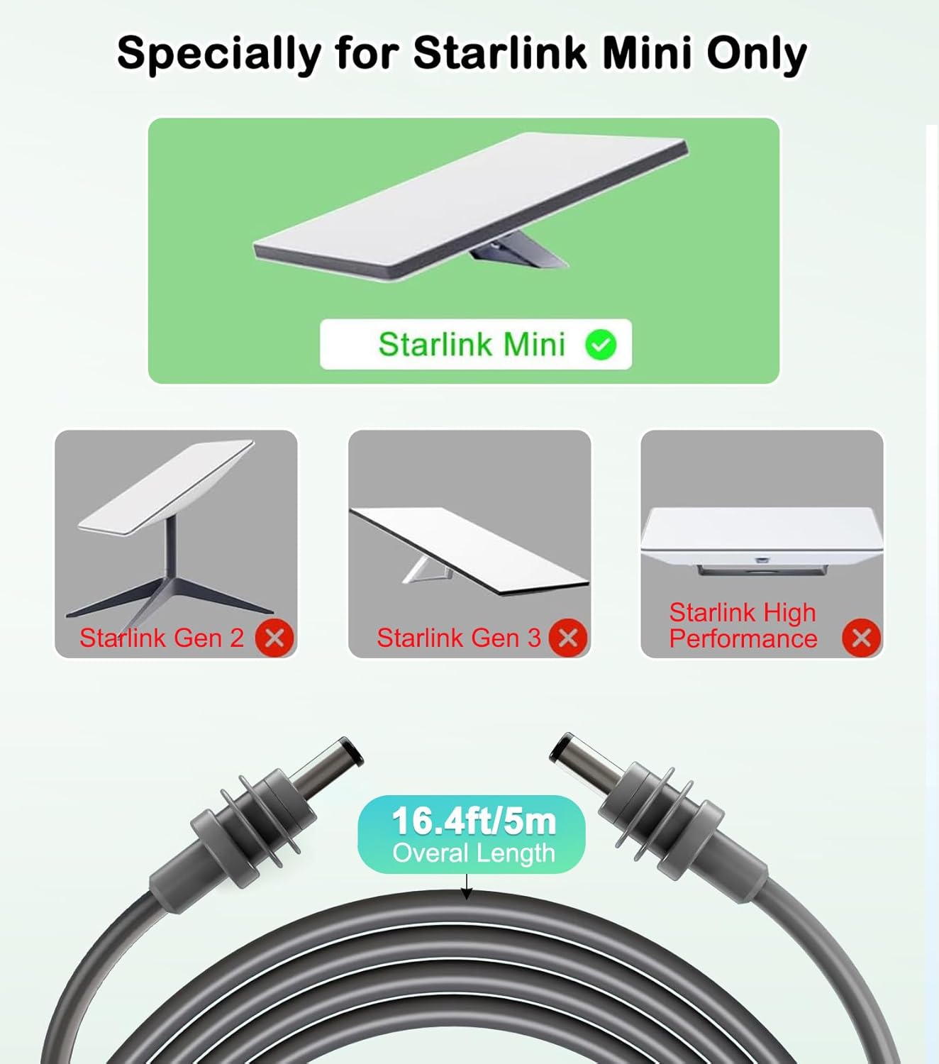 Starlink Mini Cable 16.4FT/5M, 18AWG Waterproof Starlink Mini DC Power Cable, 5521 DC Power Supply Cord Outdoor - Image 3