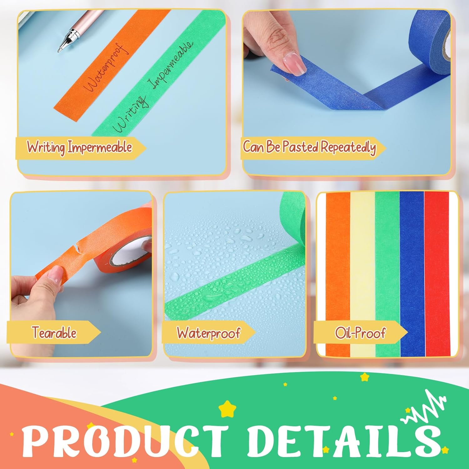 Cholemy Lab Labeling Tape Variety Pack 500 Inch Long x 3/4 Inch Width Laboratory Labeling Tape 5 Assorted Color Tape for Color Coding and Marking, Removable and Water Resistant (5 Rolls) - Image 3